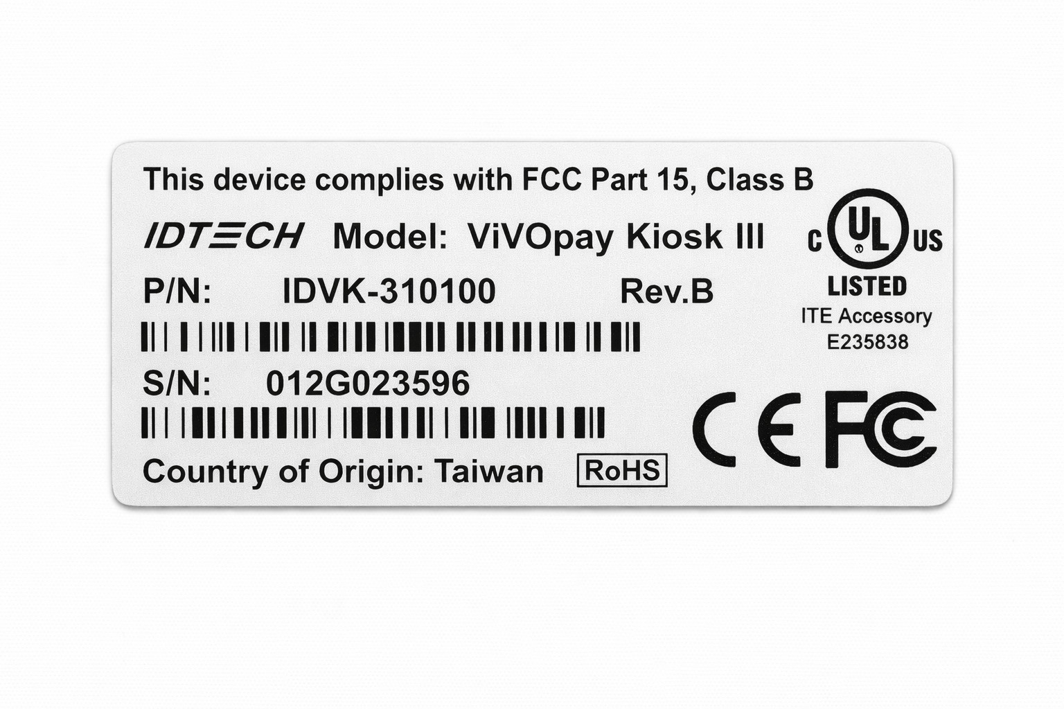 ID TECH ViVOpay Kiosk III NFC Antenna IDVK-310100 ATM Contactless Reader