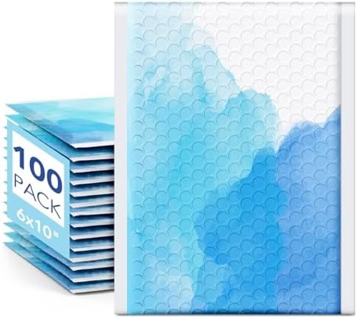 Fuxury Bubble Mailers 6×10″ Blue Watercolor Small Padded Envelopes 100 Pack U…