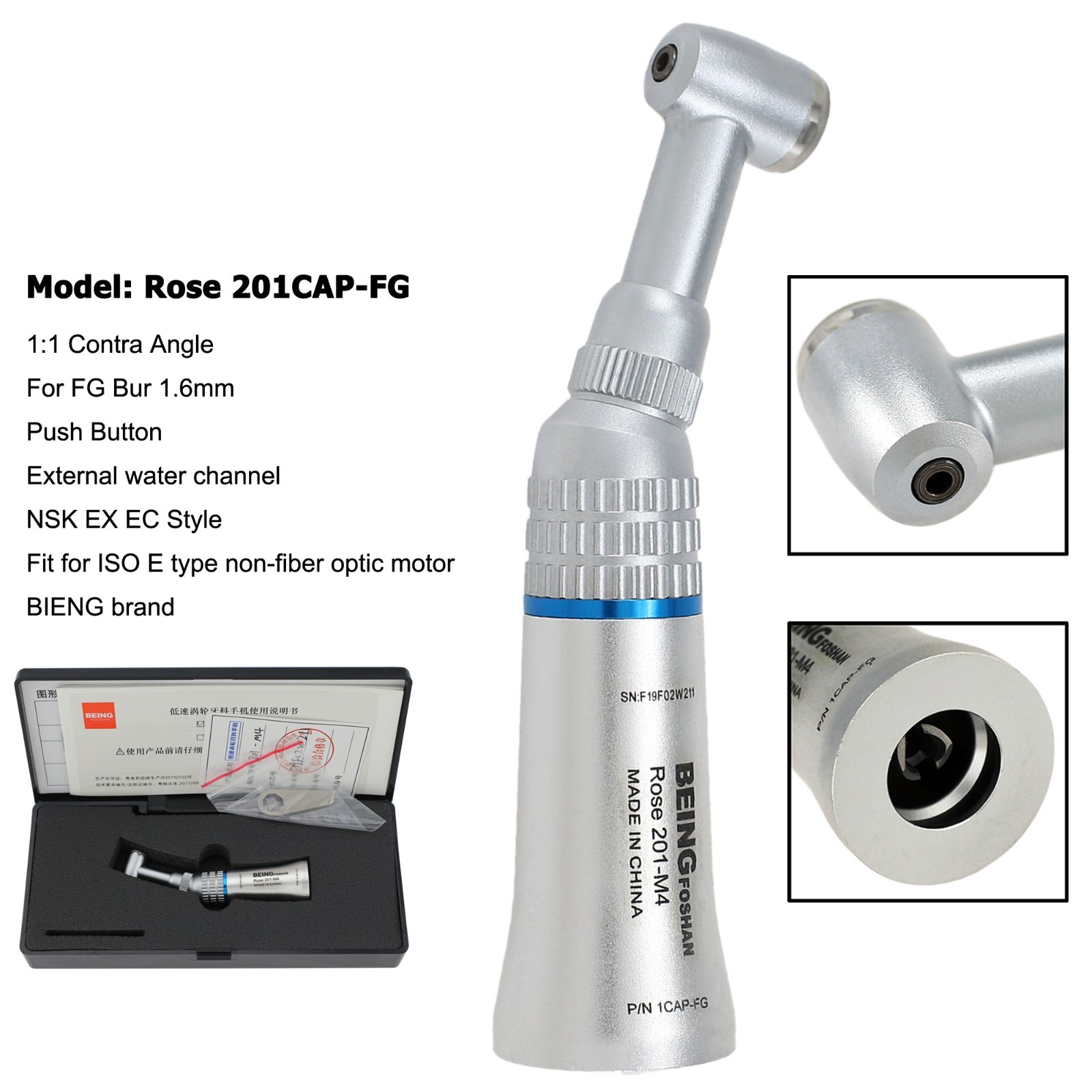 BEING Dental Contra Angle Straight Handpiece Air Motor 4 Hole Low Speed NSK KAVO