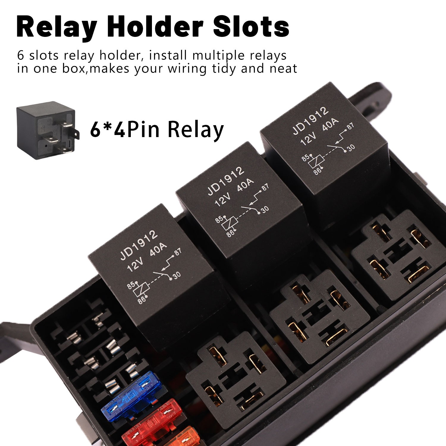 12V Automotive Relay Box, 6 Way Relay Fuse Box 12 AWG Pre-Wired Fuse Circuit Box