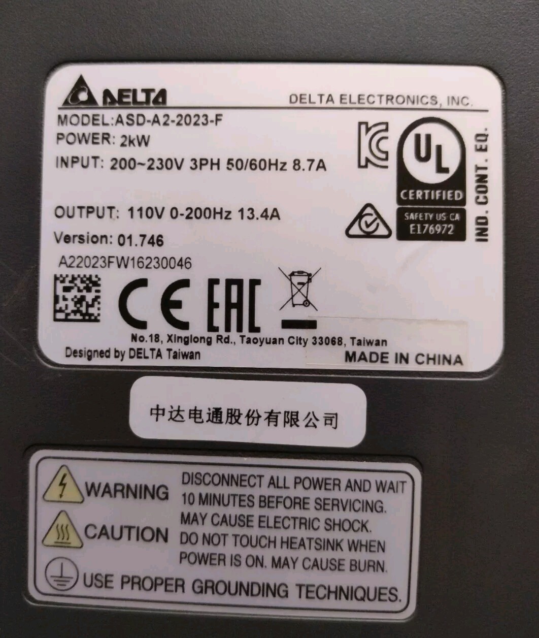 Delta ASD-A2-2023-F 2kw Servo Drive