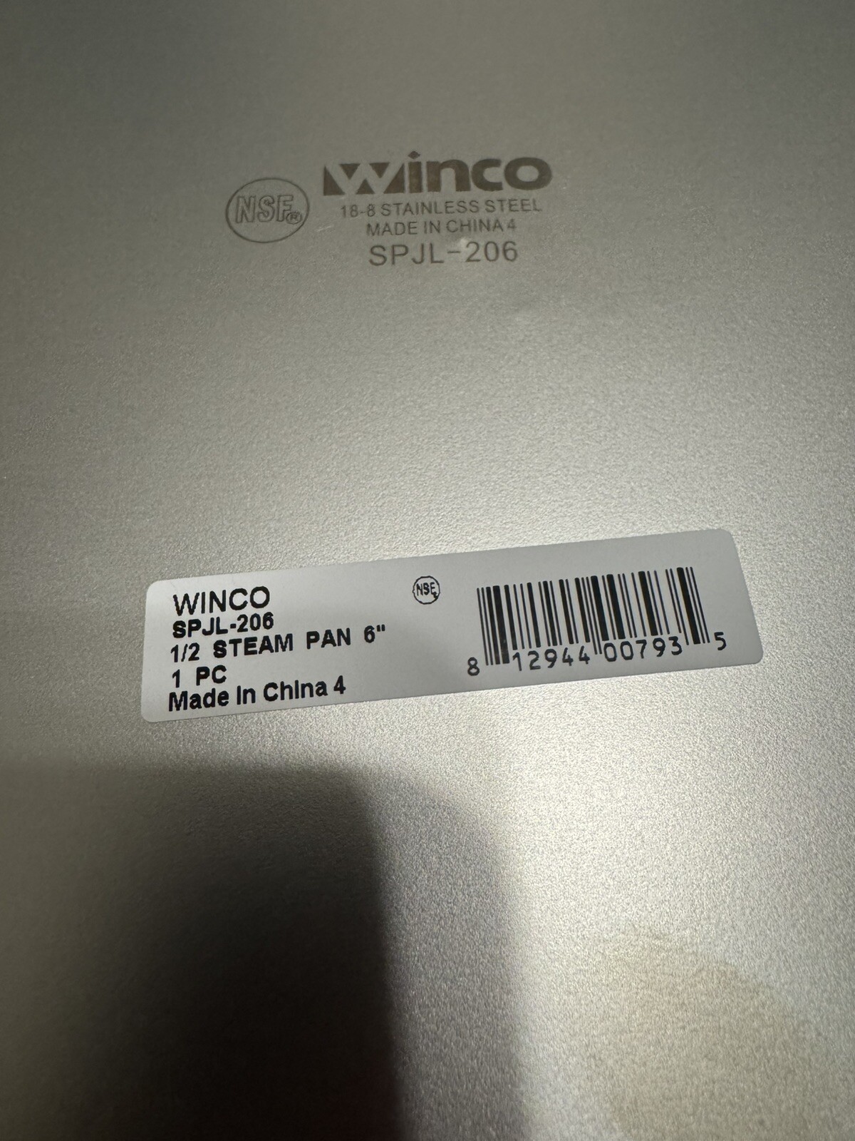 Winco 1/2 Steam Pan 6” And Cover Combo