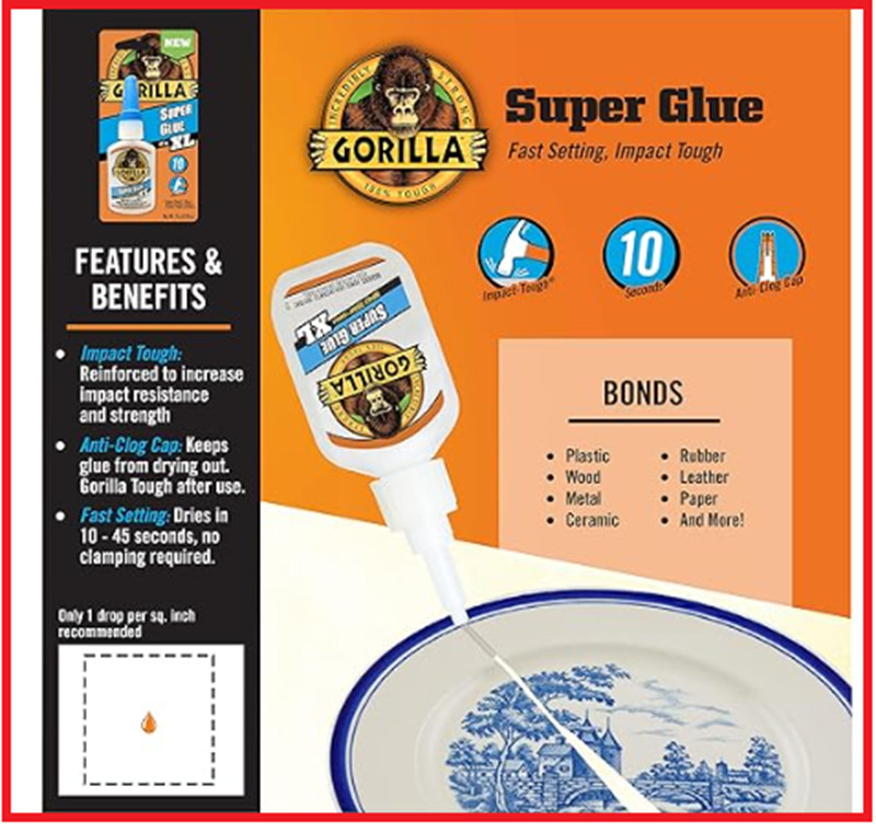 Gorilla Super Glue XL For Wood, Paper, Leather, Plastic & Metal, 25 Gram, Clear*