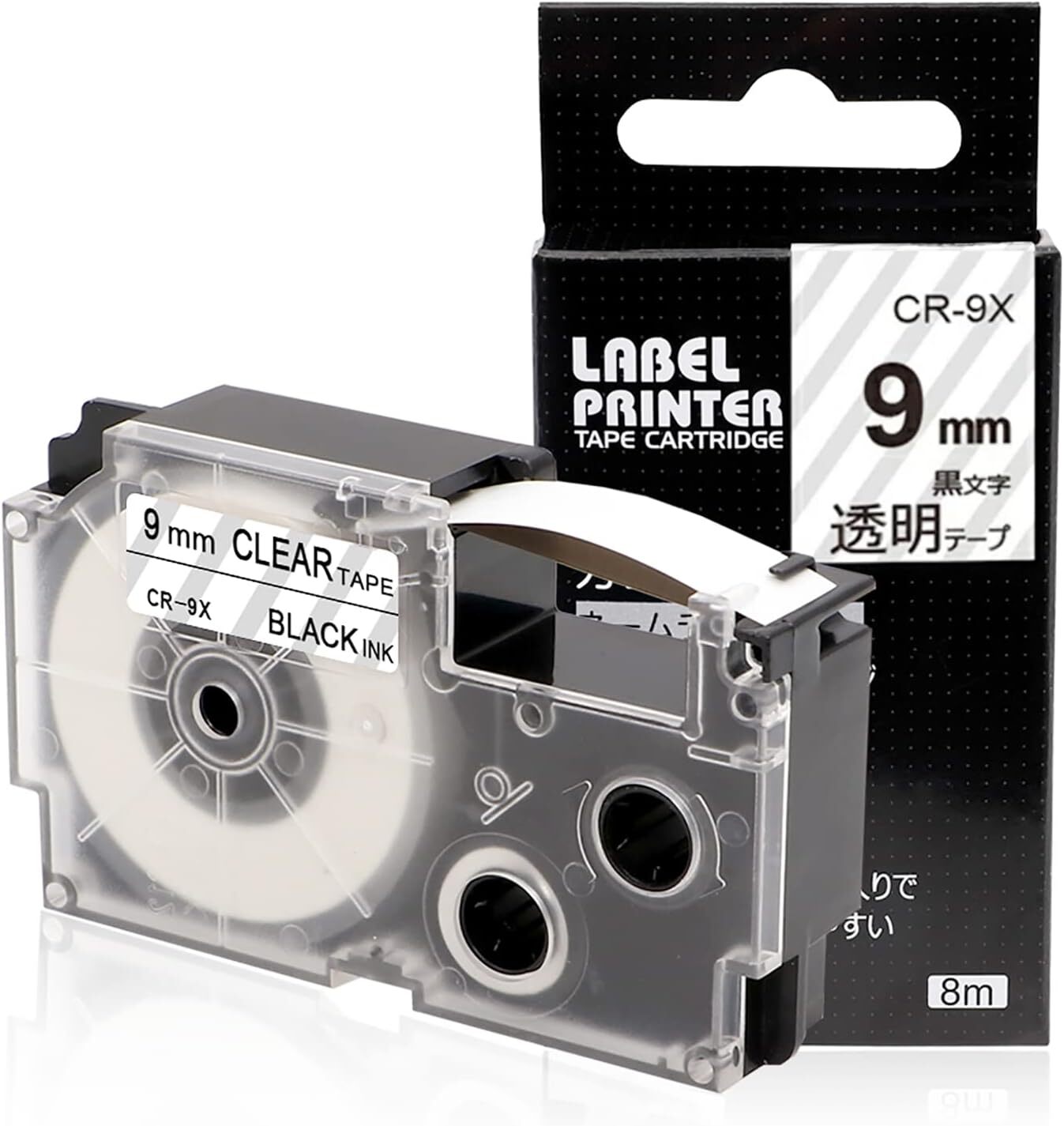 2Pk 9mm Clear Nameland Tape Black on Transparent Casio Label Writer XR-9X KL-TF7