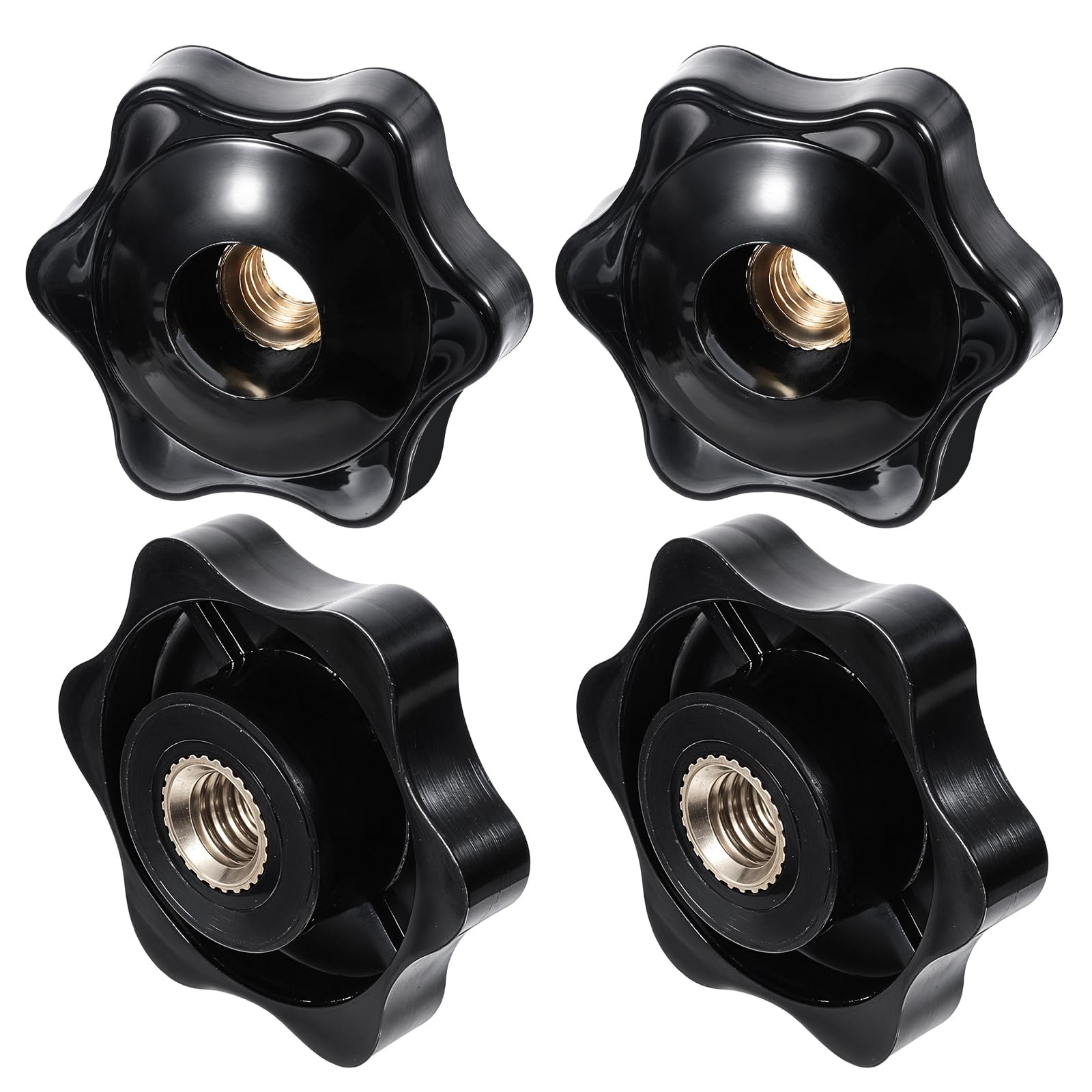 4 PCS 6 Star Knobs, Black Nylon Screw-On Type Thru Threaded Knob Nuts, M6 Hex…