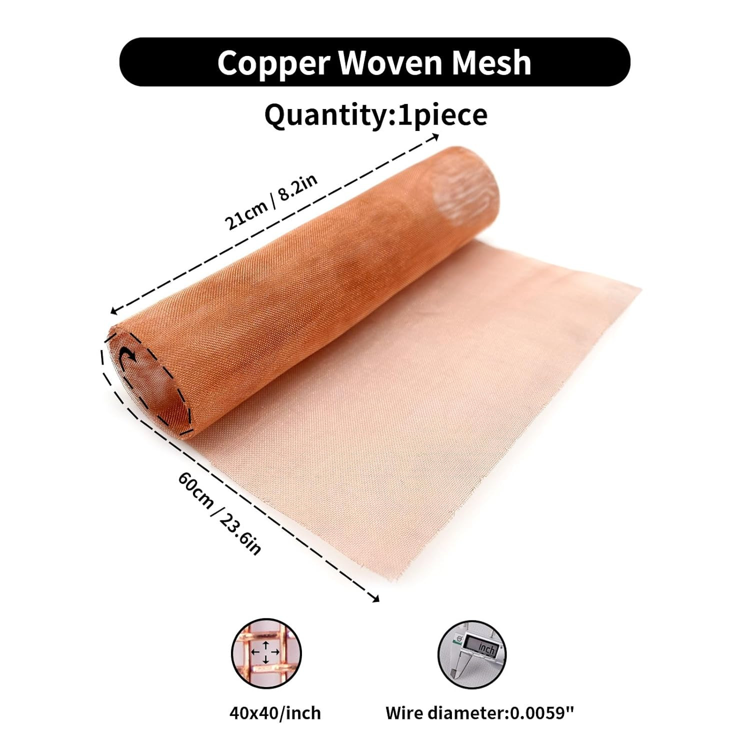 99.99% Pure Copper Mesh Roll– 40 Mesh (8.2″ X 23.6″/20Cmx60Cm), Fine Filtration&