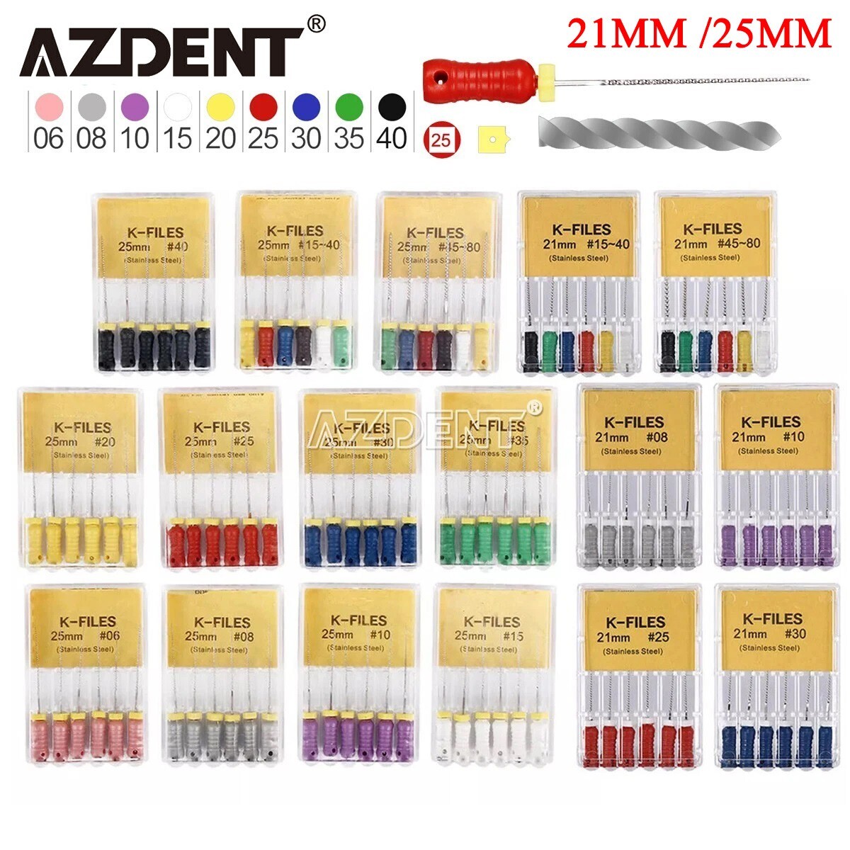 Dental Root Endodontic File Hand Use K-Files 25mm/21mm Stainless Steel 6pcs/box