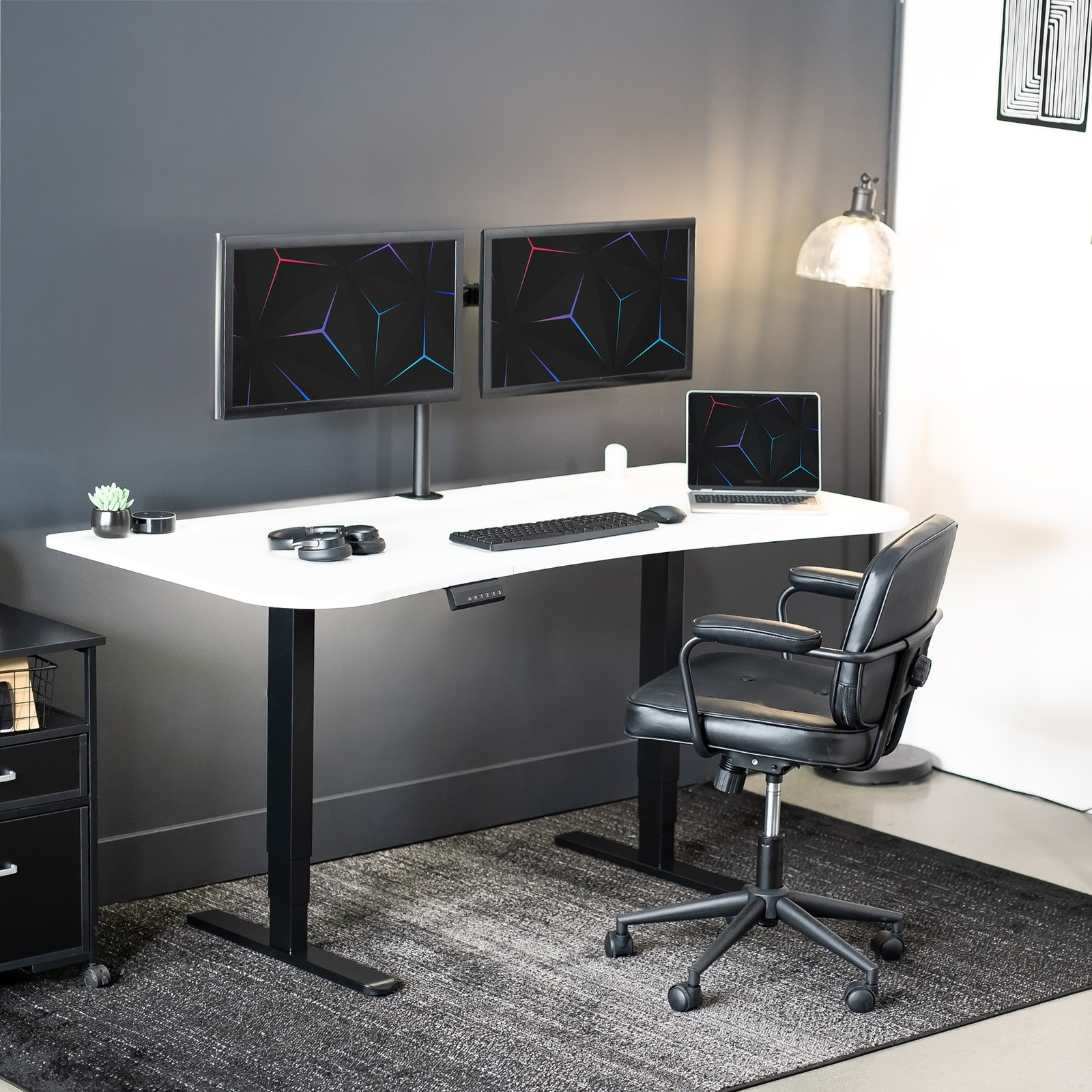 VIVO Electric 63″ x 32″ Stand Up Desk, White Table Top, Black Frame