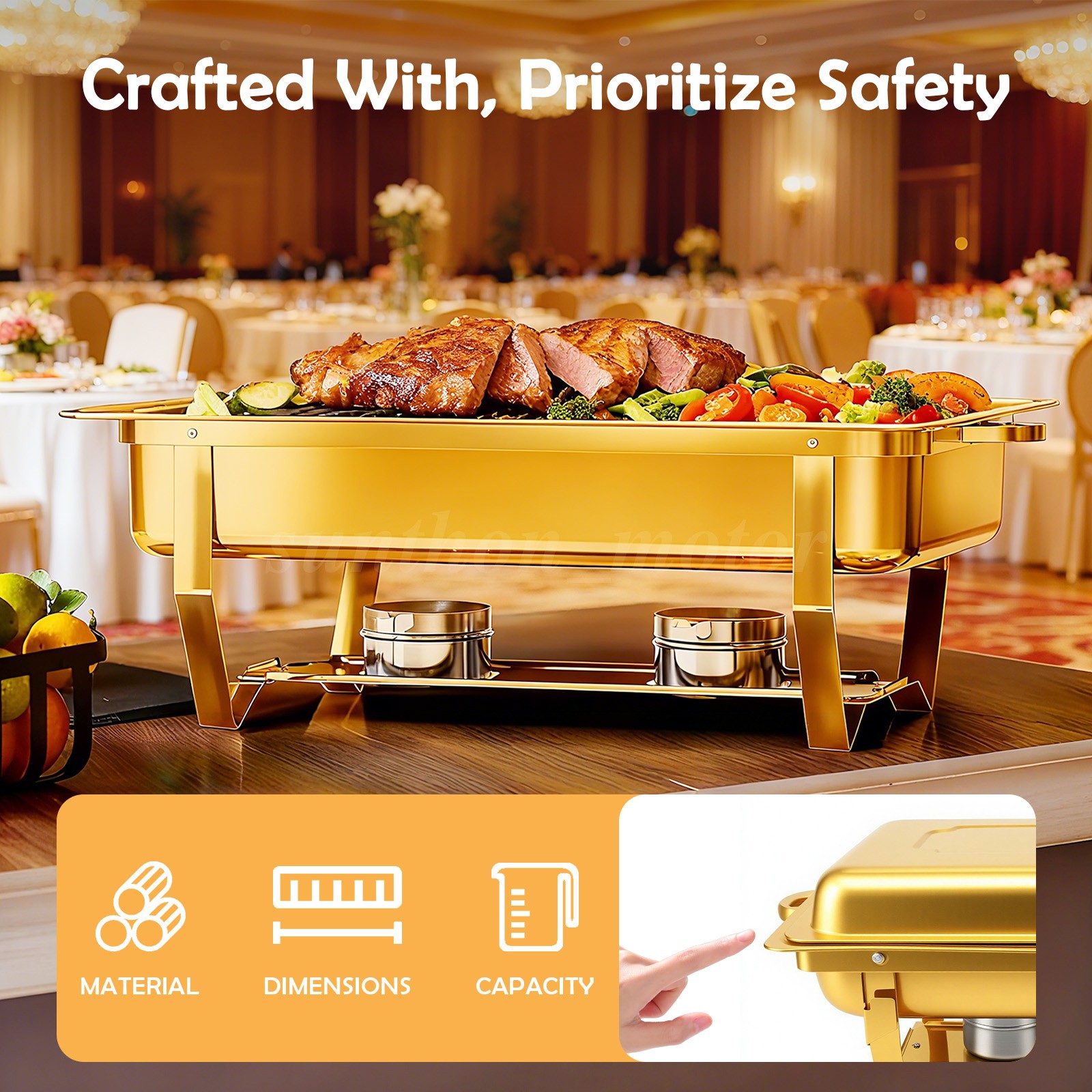 2/4/6X 9Qt Chafing Dish Buffet Set GOLD Stainless Steel Chafer for Catering full