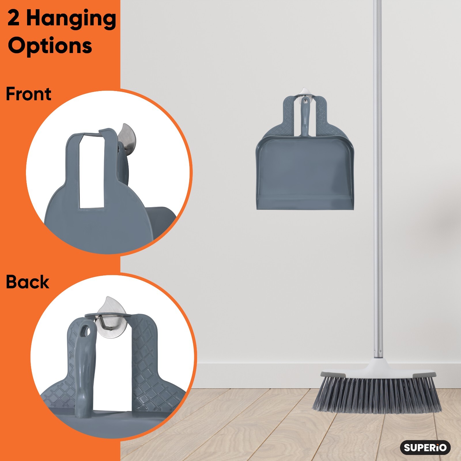 Superio Heavy-Duty Durable Plastic Step Dustpan for Indoor and Outdoor Use, Grey