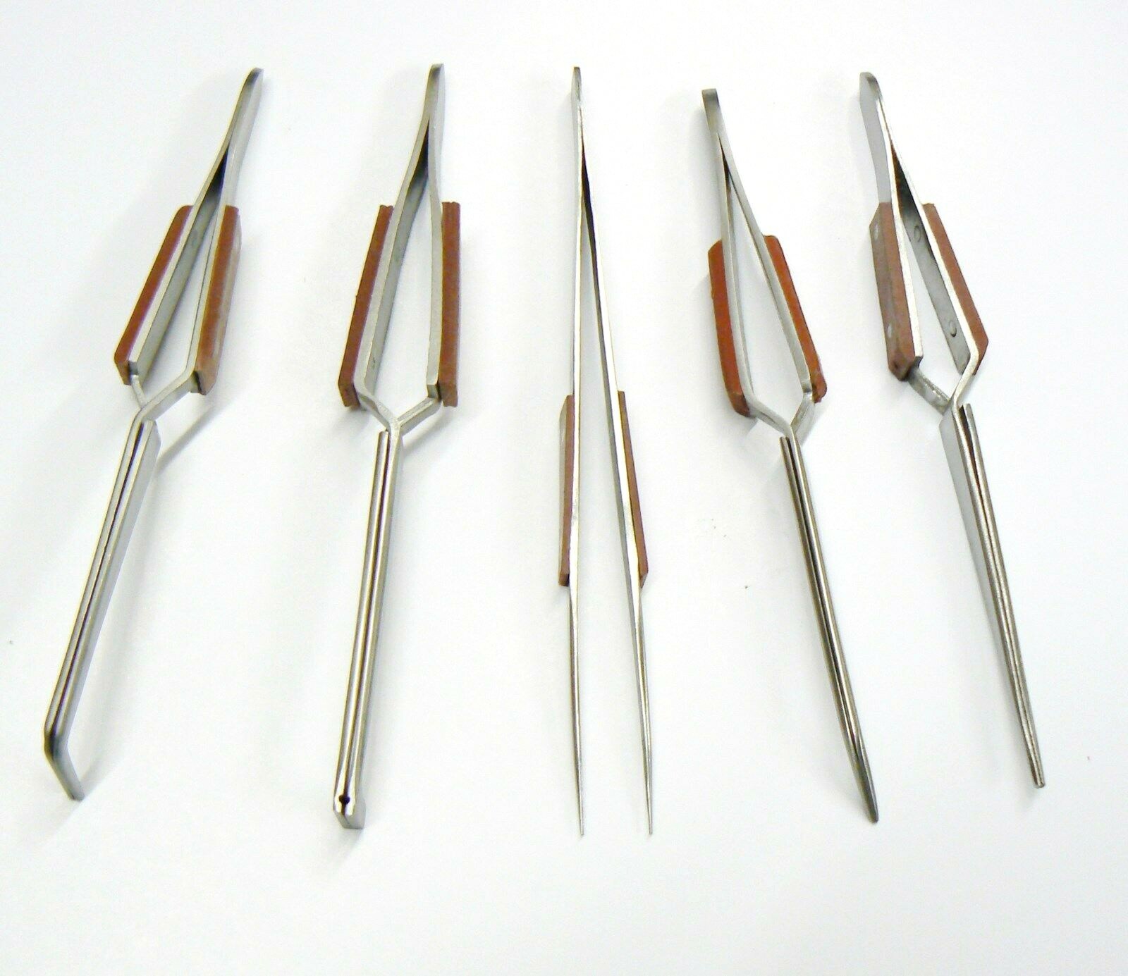 5 Tweezers Jewelry Soldering Fiber Grip Cross Locking Set Bent & Straight Tip