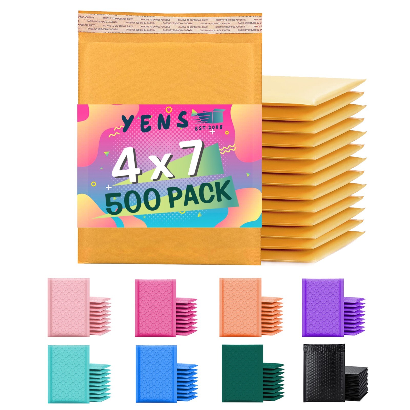 Yens® 500 #000 4×8 Kraft Bubble Padded Envelopes Mailers Inner 4 X 7
