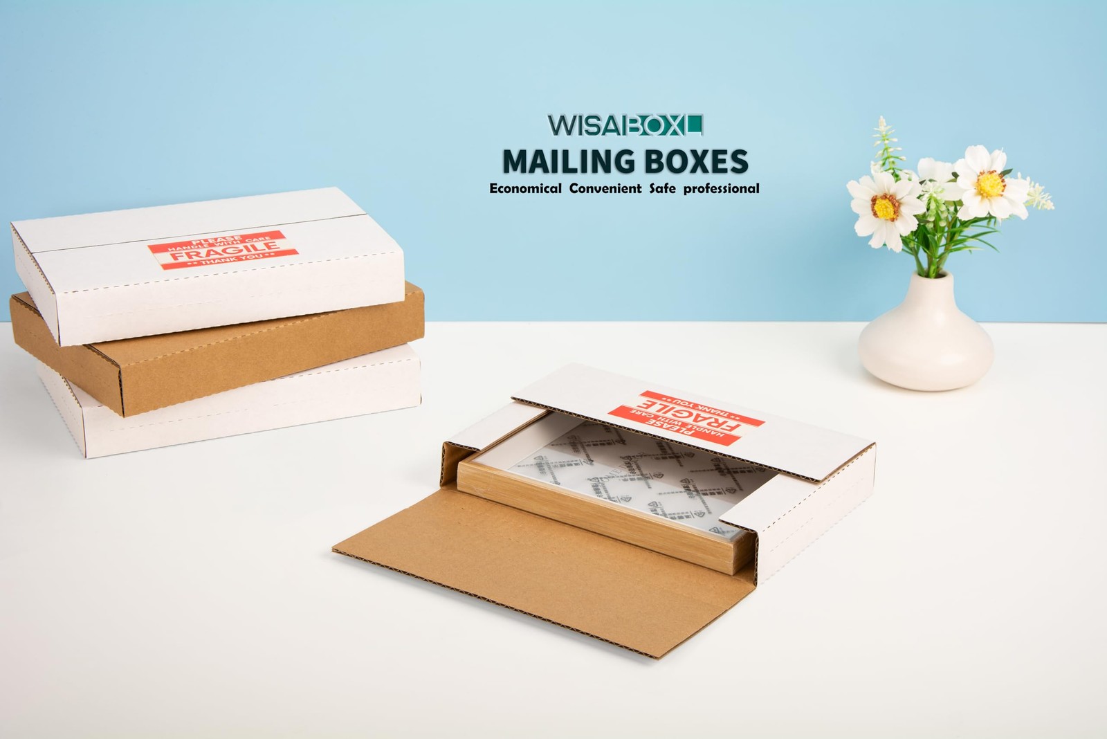 Wisaiboxl 9x6x1.3 inch Shipping Boxes, Easy-Fold Inches, White