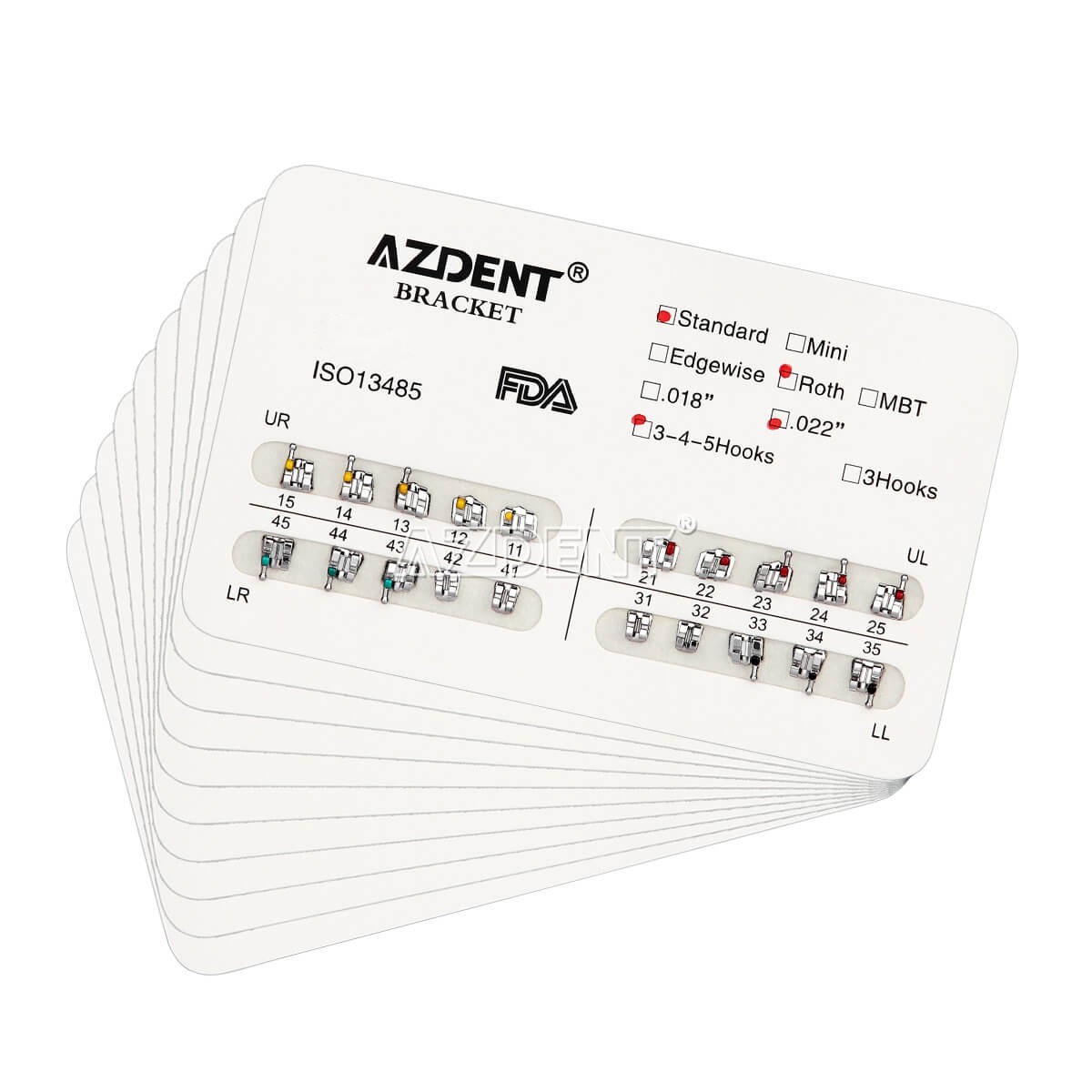 AZDENT Dental Orthodontic Brackets Braces Standard Roth .022 Hooks 3-4-5 FDA