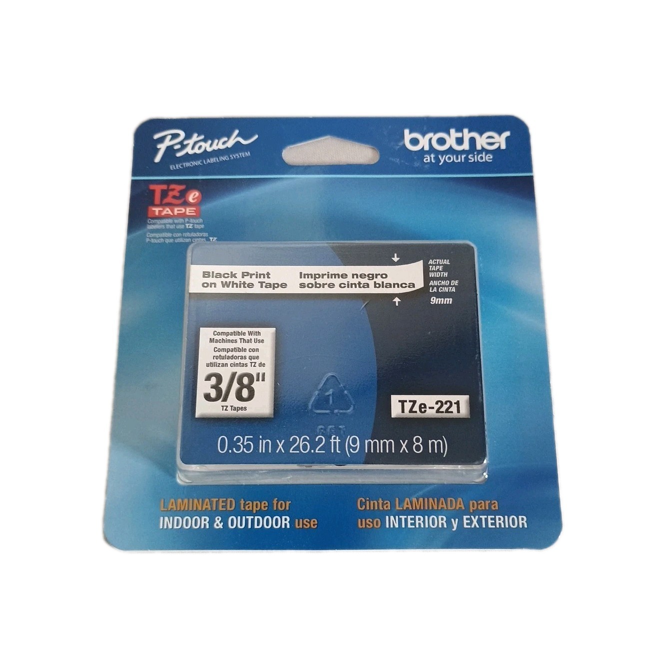 New Brother Tze-221 P-Touch Label Tape 3/8″ Black Print on White Sealed Genuine