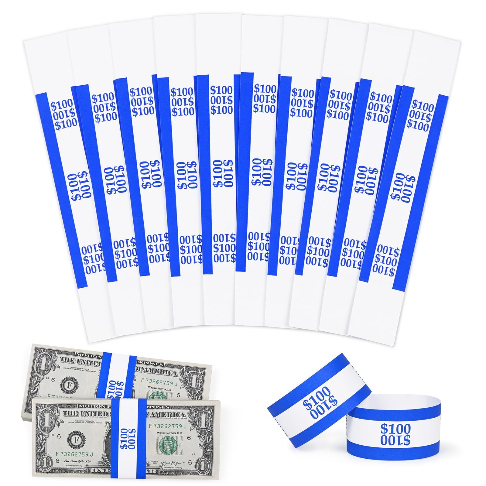 ESSENTIAL 100 Pcs Currency Straps – Bill Blue$100 – 100 PCS, Blue $100-100pcs