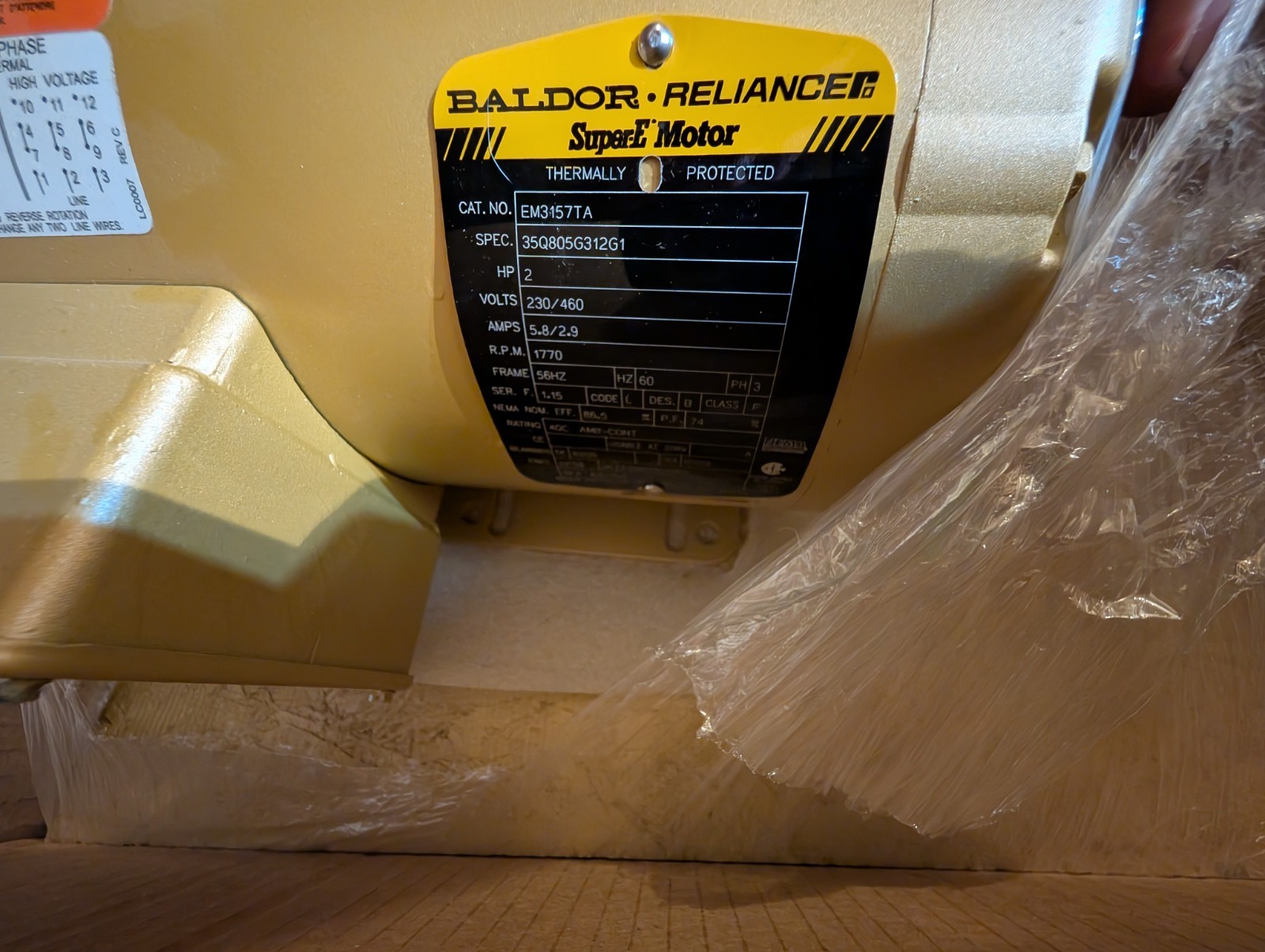 Baldor Reliance SuperE Motor EM3157TA 2 HP Voltage: 230/460 V RPM: 1770 RPM New