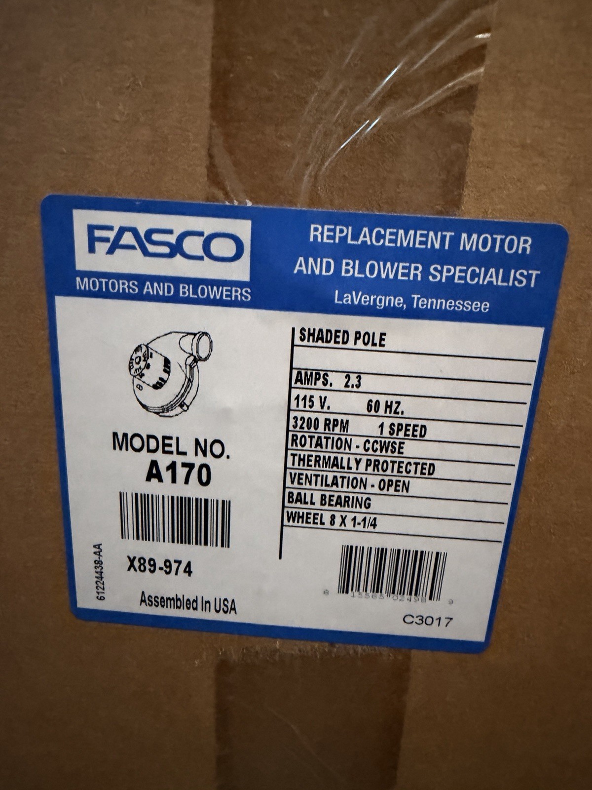 Fasco A170 Exhaust Vent Furnace Inducer Motor 7021-10299