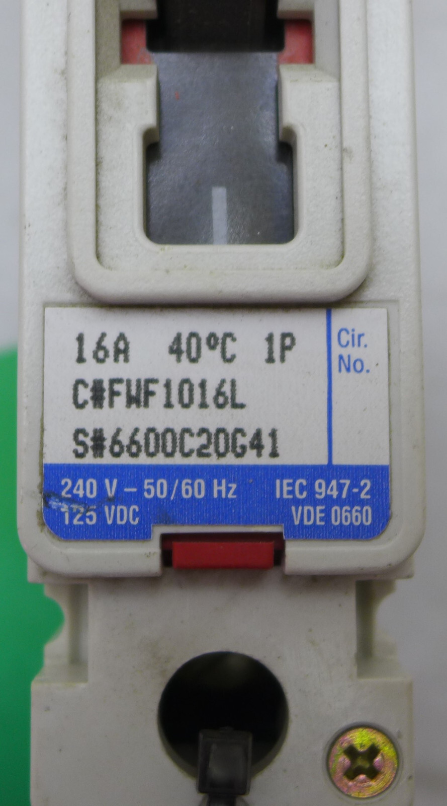 Cutler-Hammer FW 40K 16A 1 Pole Industrial Circuit Breaker FWF1016L Series C