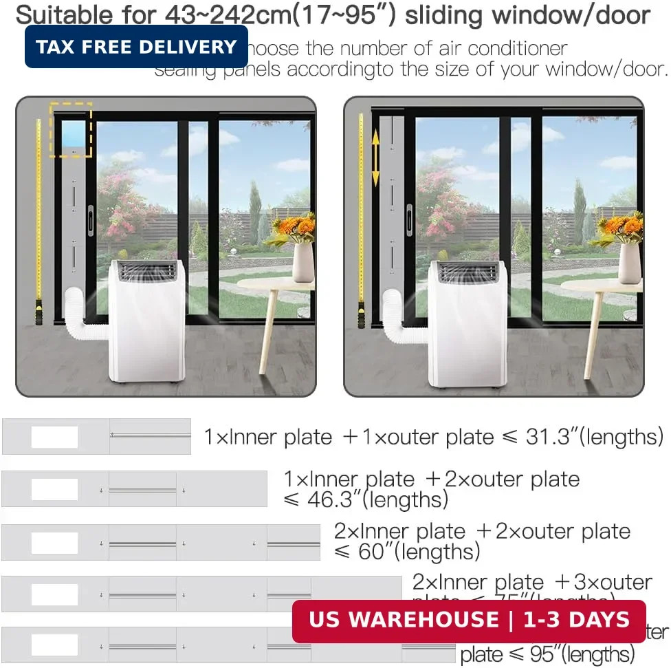 Universal AC Sliding Door Vent Kit for Portable Air Conditioners – Fits 5.1″/5.9
