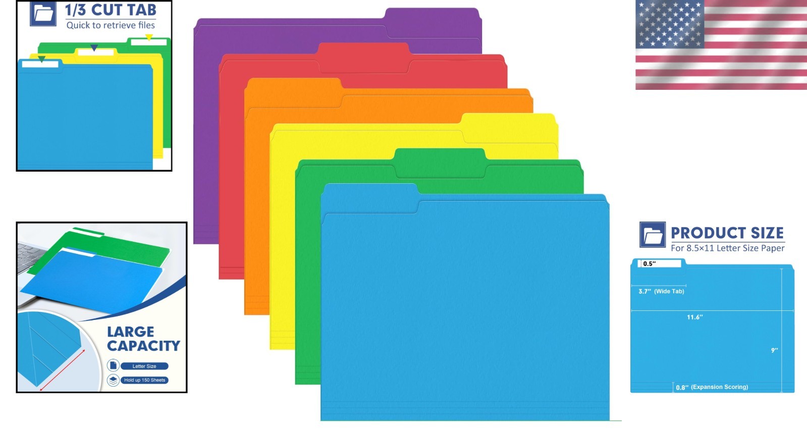 Stylish Assorted 120 File Folders with 1/3 Cut Tabs for Organized Workspaces