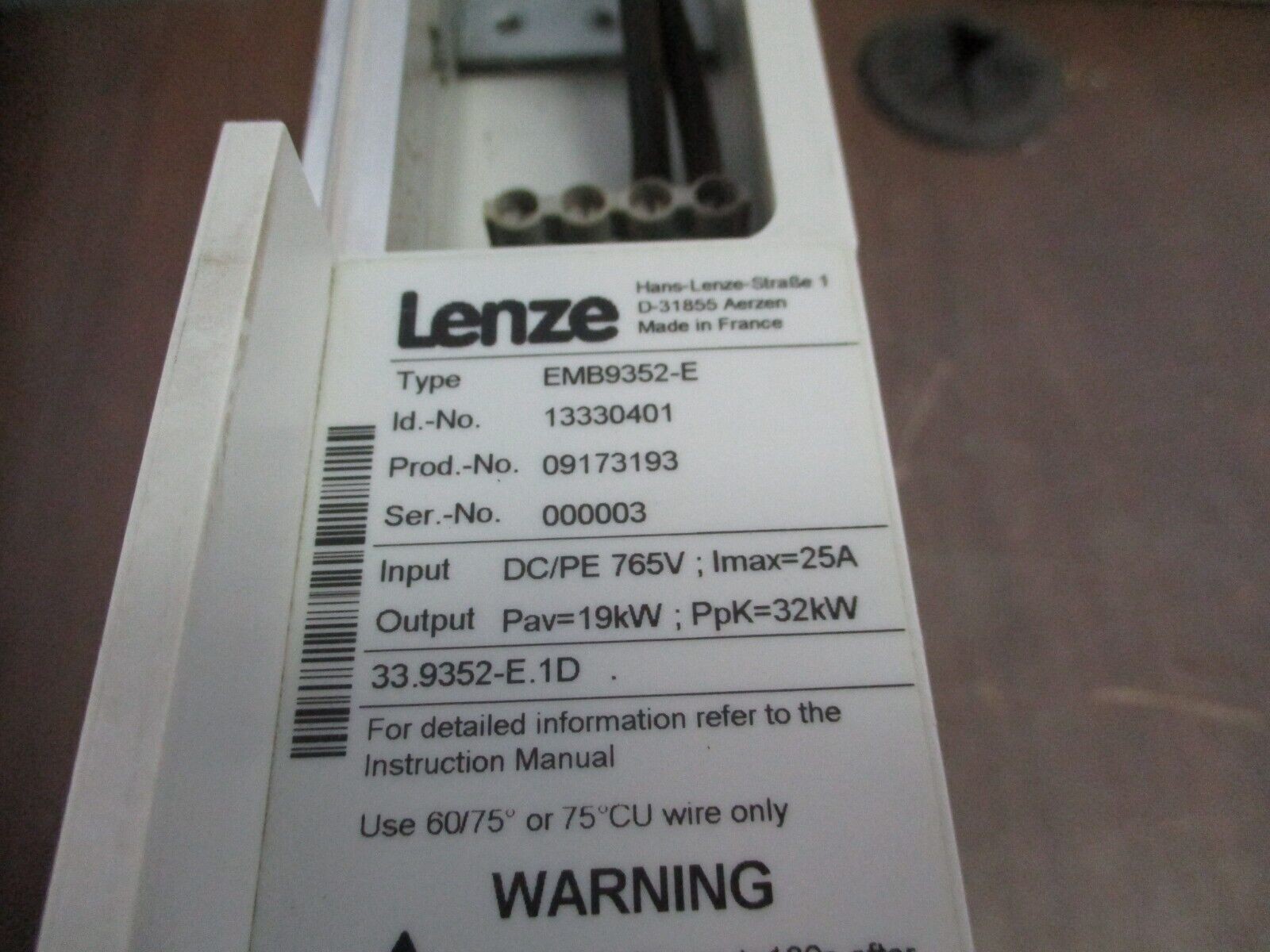 Lenze Brake Module EMB9352-E *Missing (2) Covers* Used