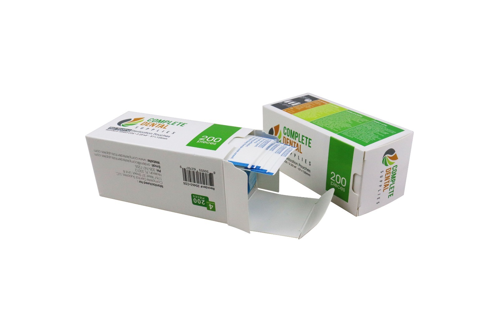 Self Sealing Sterilization Pouches 2.25″*4″, 57×(100+25)mm, 200pcs / Box.