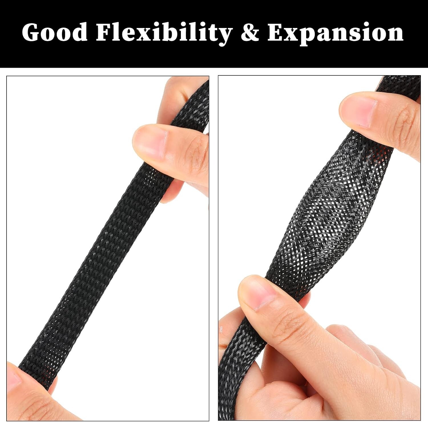 ALL SIZES 1 FT – 100 FT Black Expandable Wire Cable Sleeving Braided Tubing LOT
