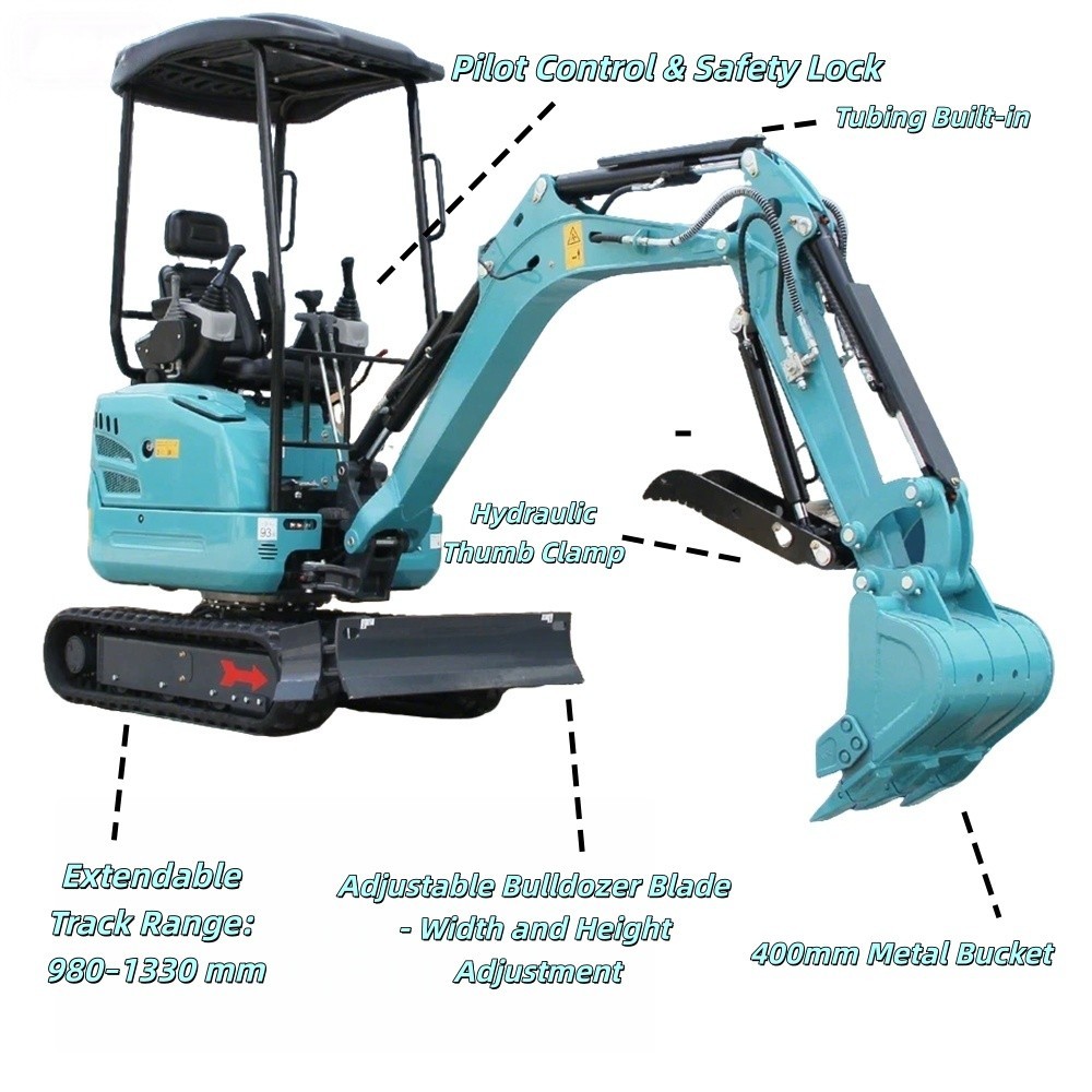2.5Ton Mini Excavator Side Swing Digger Kubota D902 Diesel Engine+ 4 Attachments