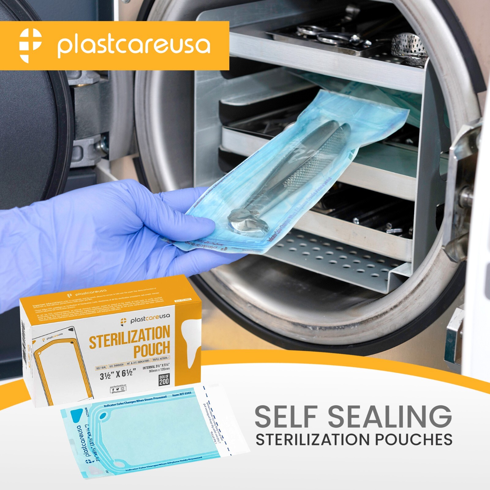 3.5″ x 5.25″ Self-Sealing Sterilization Pouches for Autoclave (1 Box of 200)