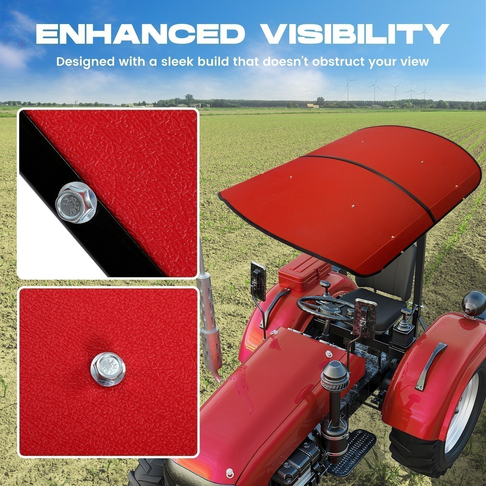 Heavy Duty Red Tractor Canopy 48″ x 52″ For 2″ x 2″ 2″ x 3″ ROPS Sun Shield