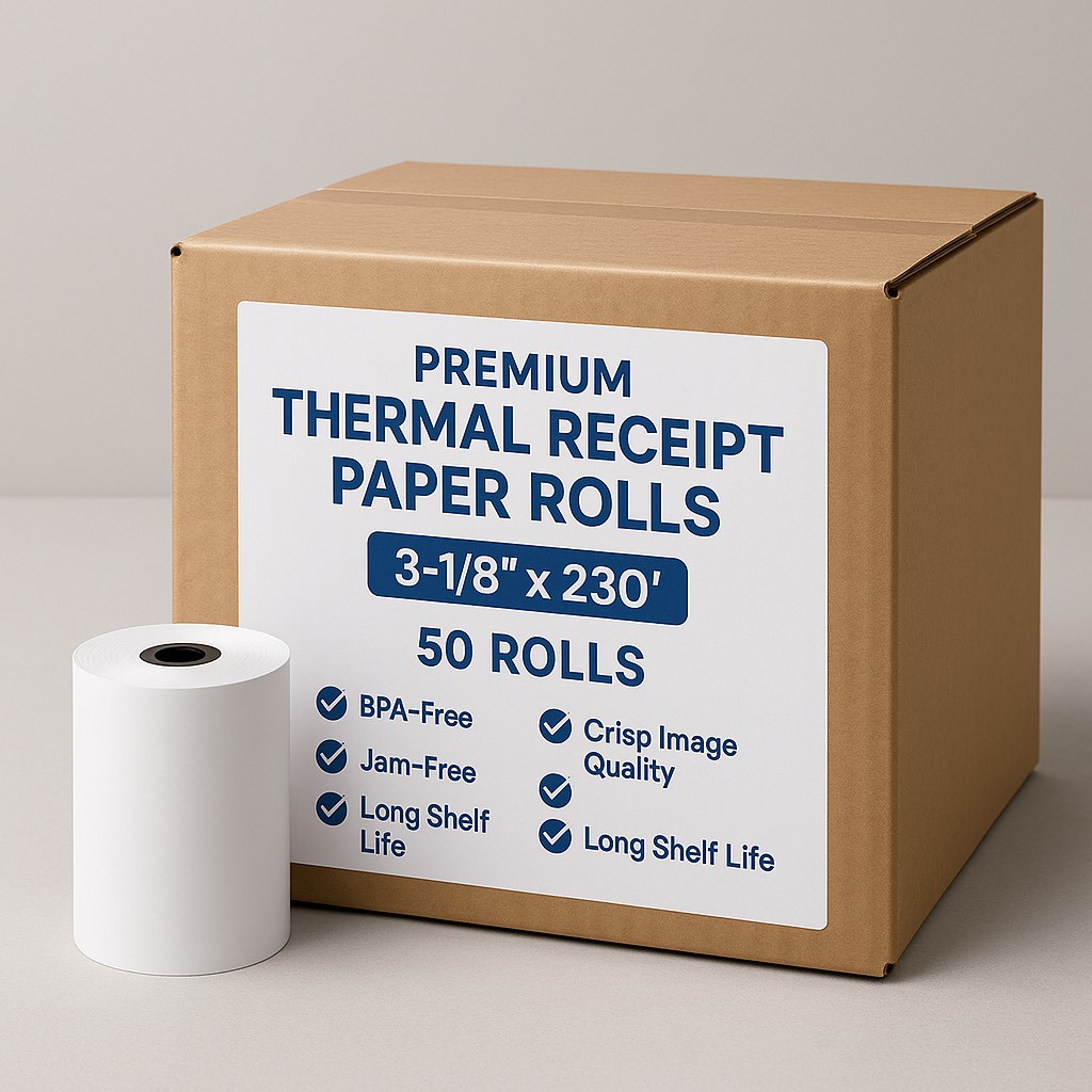 3-1/8″ x 230′ Thermal Receipt Paper Rolls 50 Rolls for POS systems.
