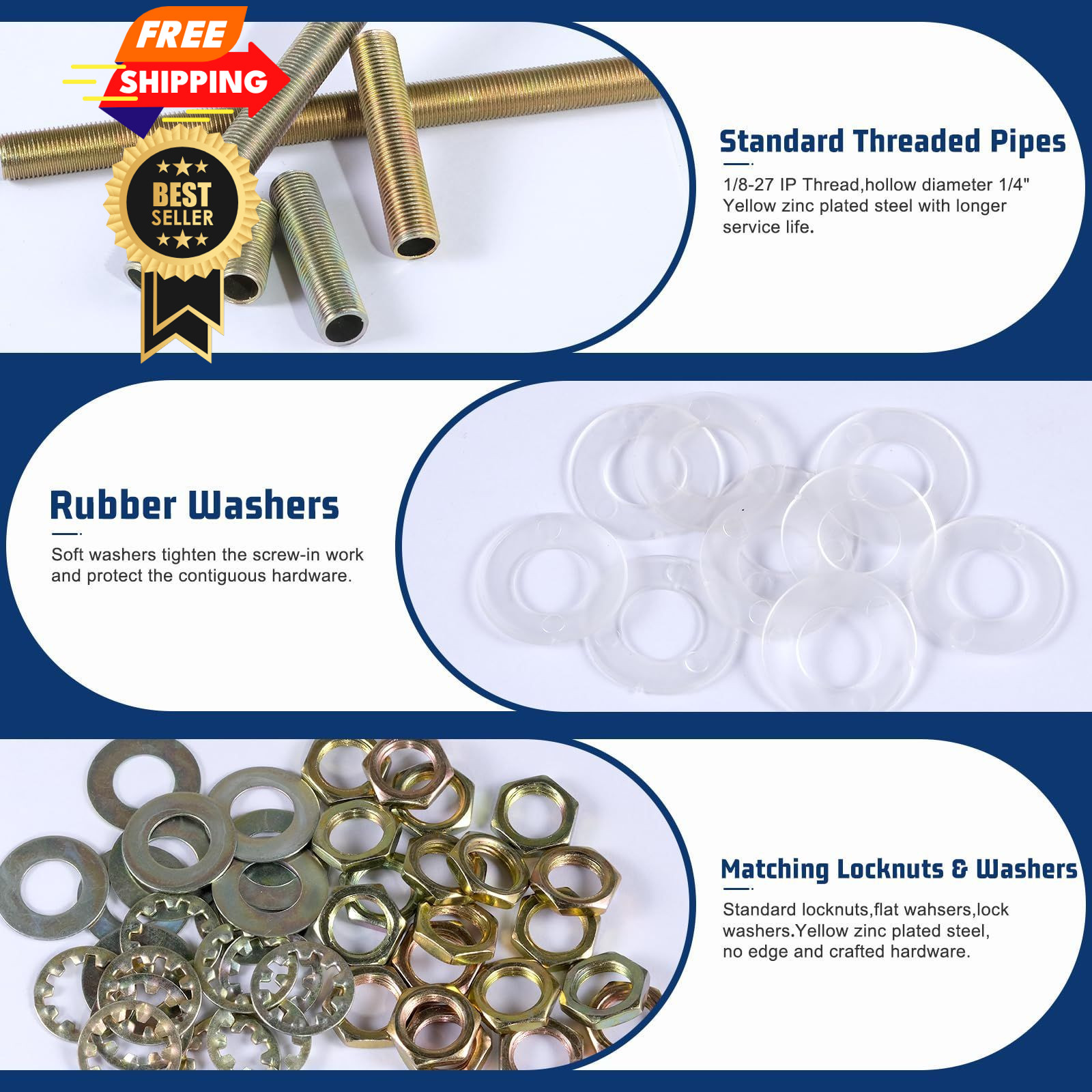 Antique Brass Lamp Repair Hardware Kit – 5 Sizes, 60 One Size,