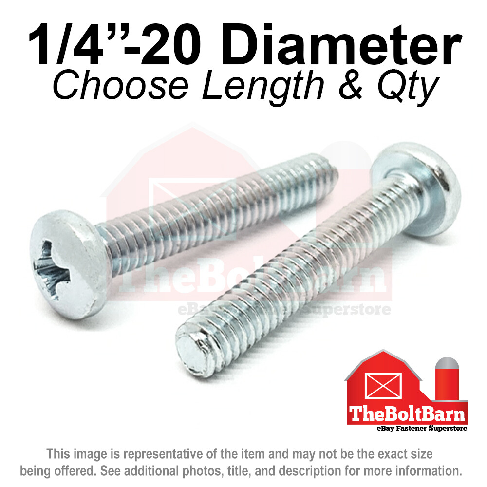 1/4″-20 Phillips Pan Head Machine Screws Bolts Zinc Coarse (Pick Length & Qty)