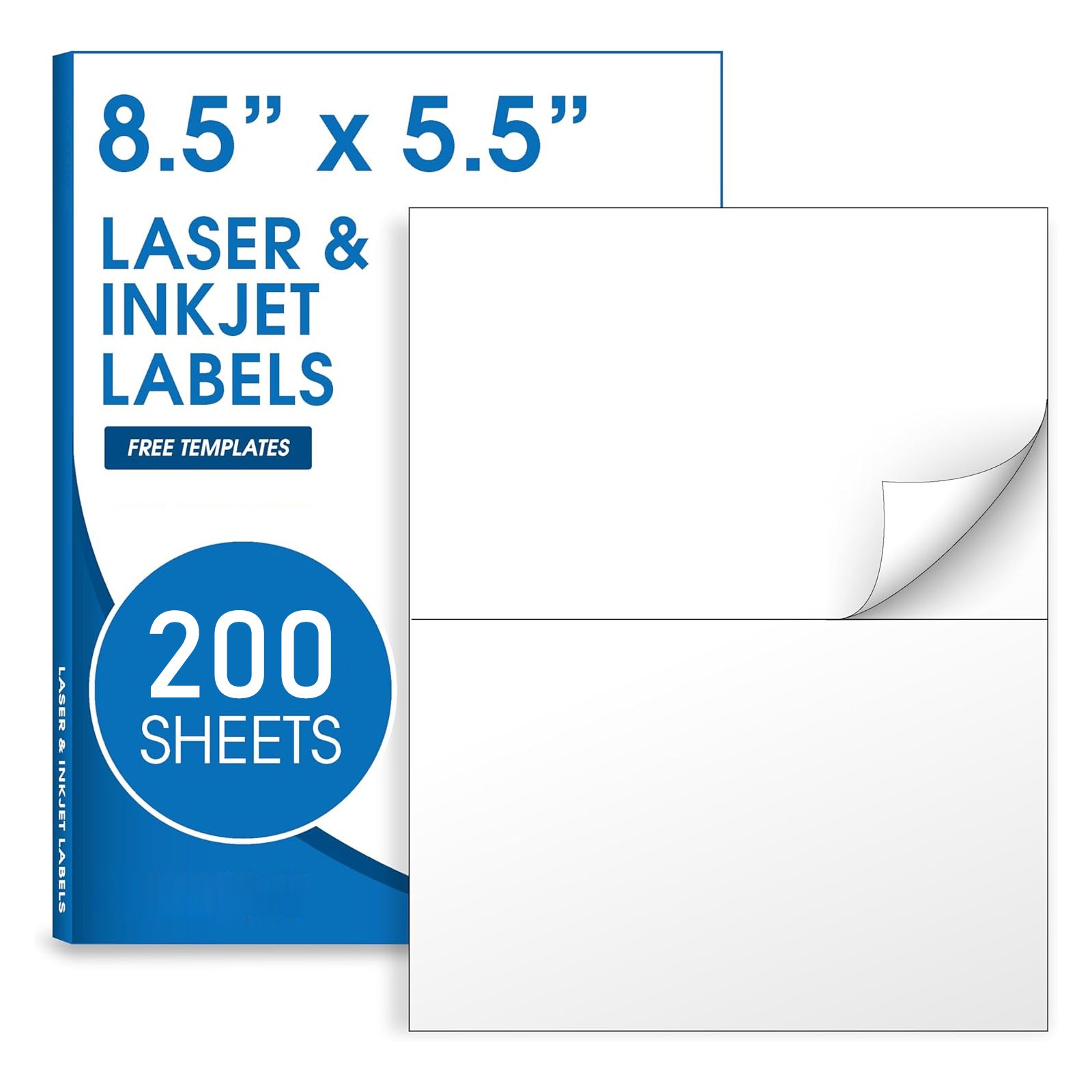 200 Half Sheet Shipping Labels 8.5″ x 5.5″ Self Adhesive Matte White 2 Per Sheet