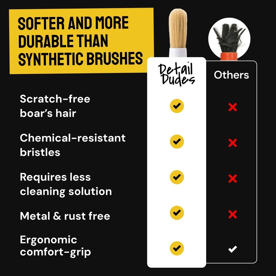 Car Detailing Brush Set 3-Pack – Soft Boar Hair 3 Pack(Starter), Brown