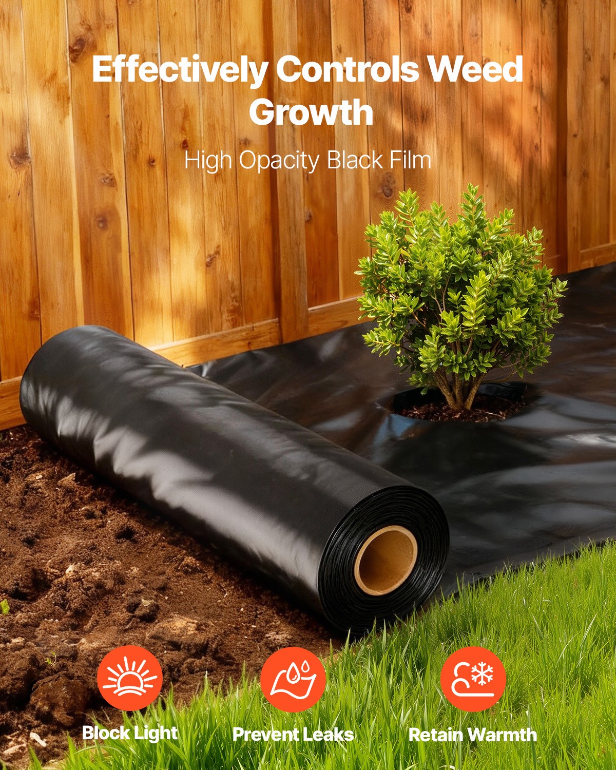 VEVOR 10Mil Plastic Sheeting Roll 20 x 100 FT Heavy Duty Polyethylene Black