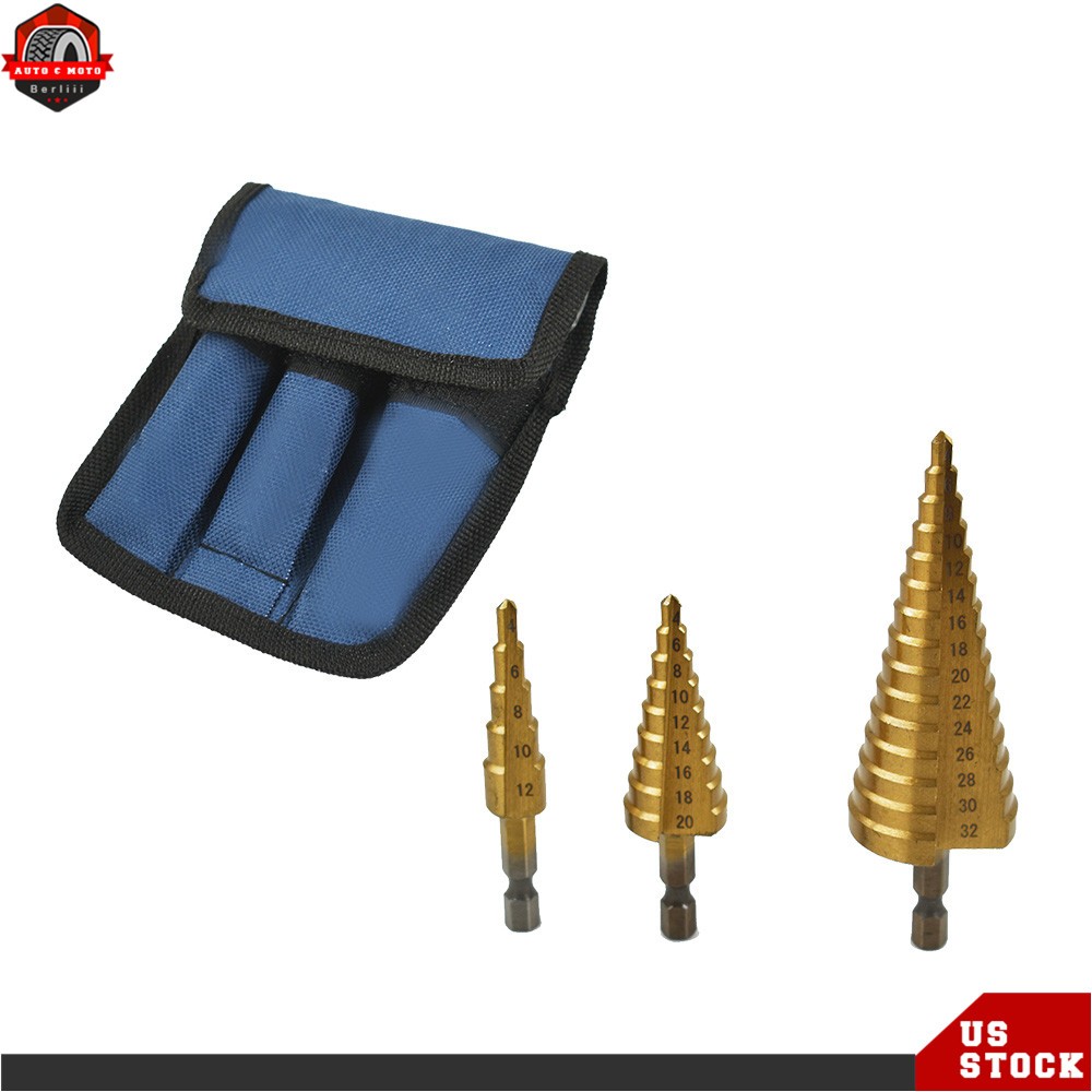 3 Pcs HSS Step Drill Bit Set Titanium Coated High-Speed Steel Cone Drill Bit