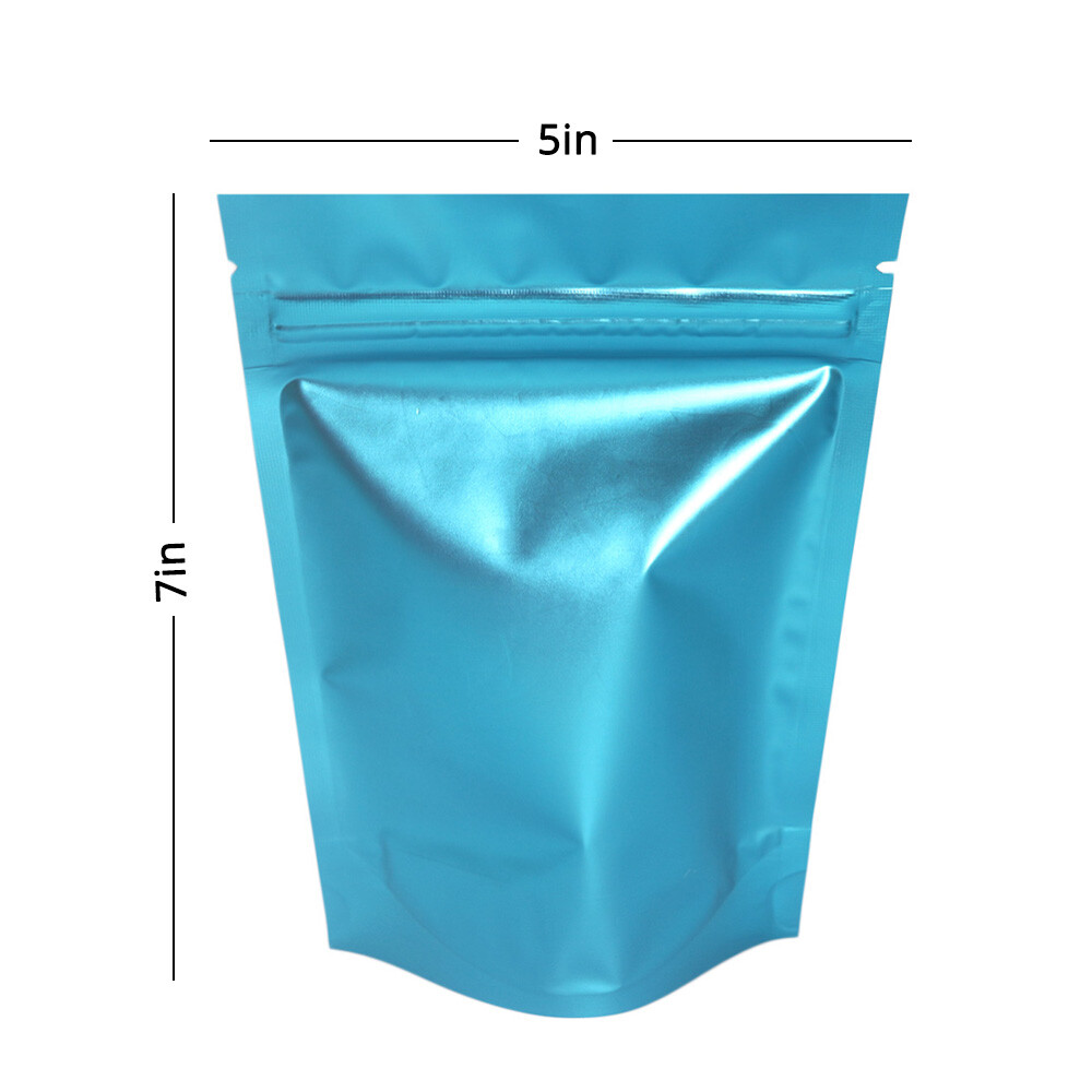 5x7in Matte Clear Front Blue Back Mylar Stand up Zip Lock Pouch Bag w/ Machine