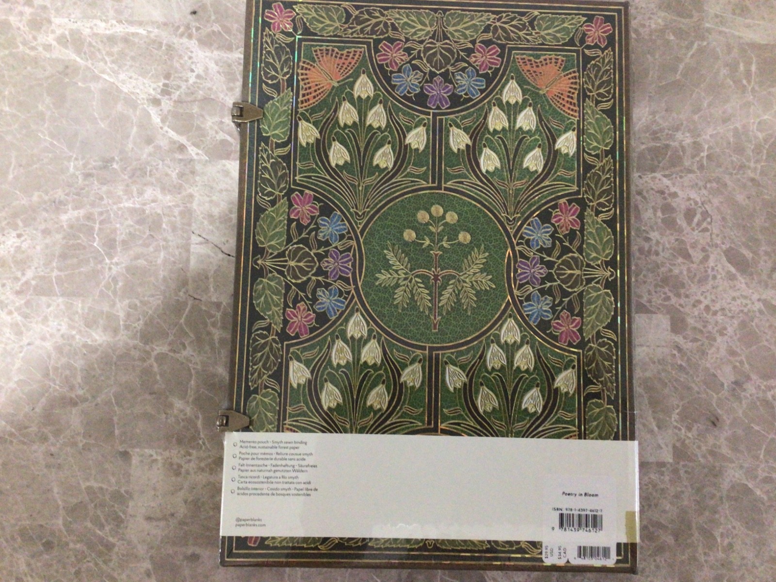 New Paperblanks Grande Unlined 8.25 x11.75″gift POETRY IN BLOOM Green Sketchbook