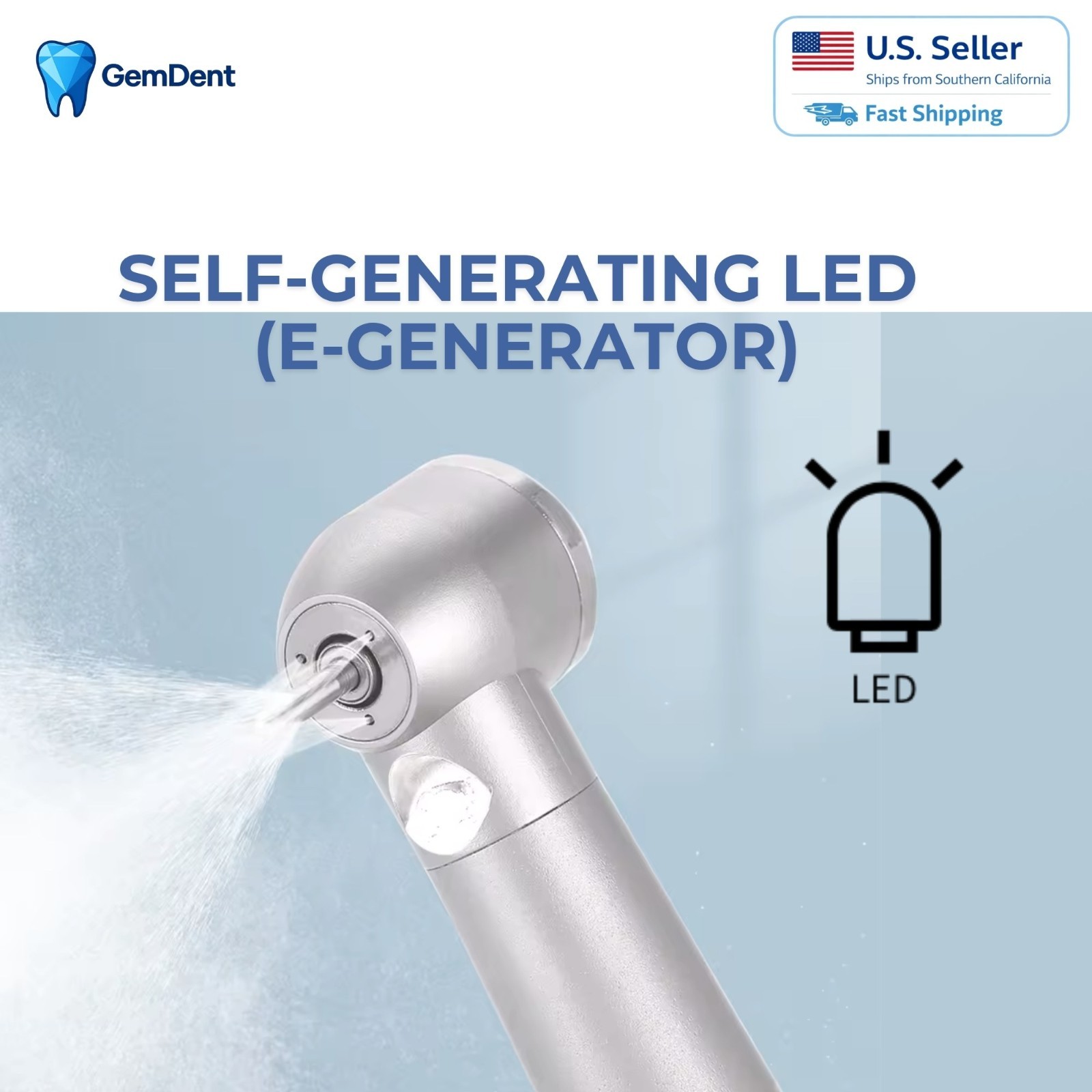 GemDent Dental Fiber Optic E-generator LED High Speed Handpiece 3 Spray 4 Hole