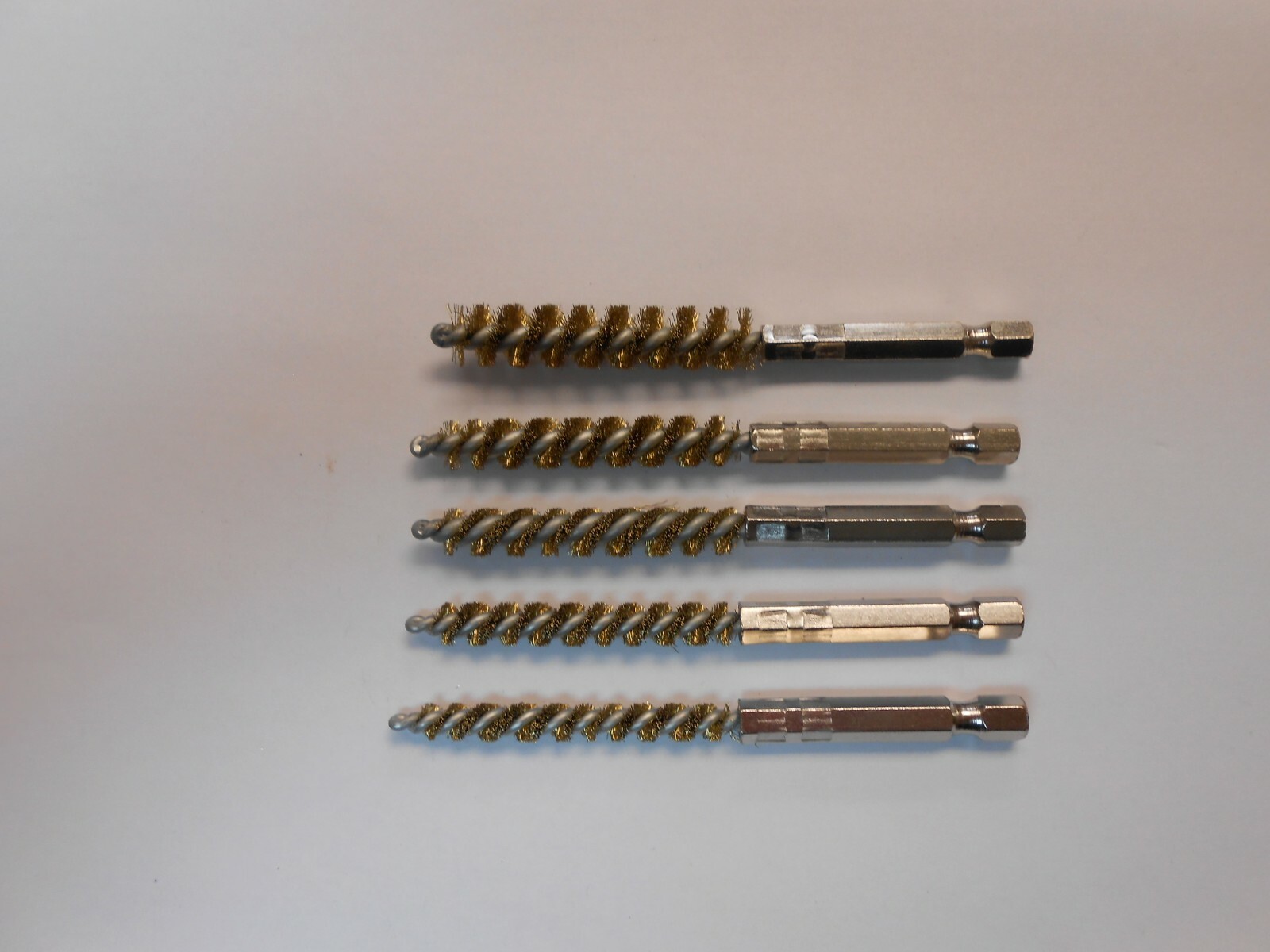 5B610 industrial tube cleaning brush set 1/4” hex 5 pc 6,7,8,9,10 mm dia. brass
