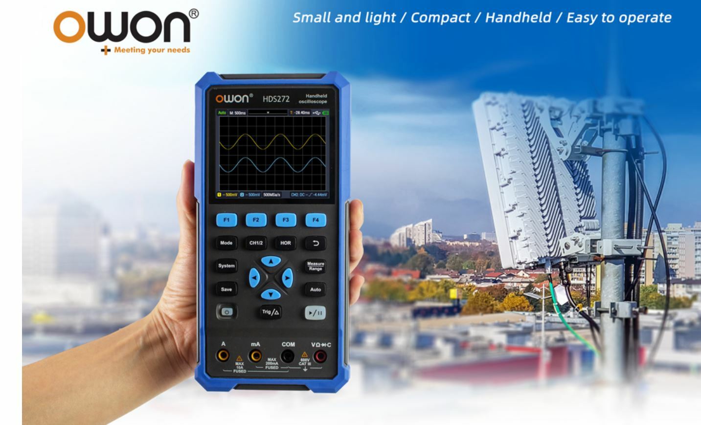 OWON HDS272 3.5″ 2CH Handheld Oscilloscope 70MHz Bandwidth 20000 Counts 0-2V