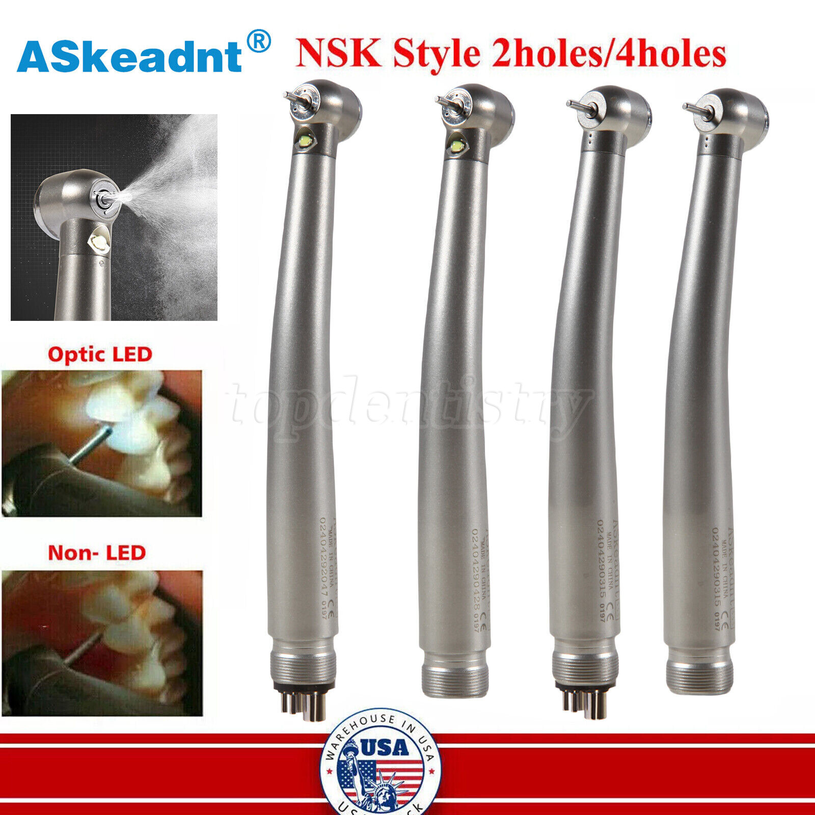NSK Style Dental LED E-generator /High Speed NoLED Handpiece Turbine 2/4Hole ASk