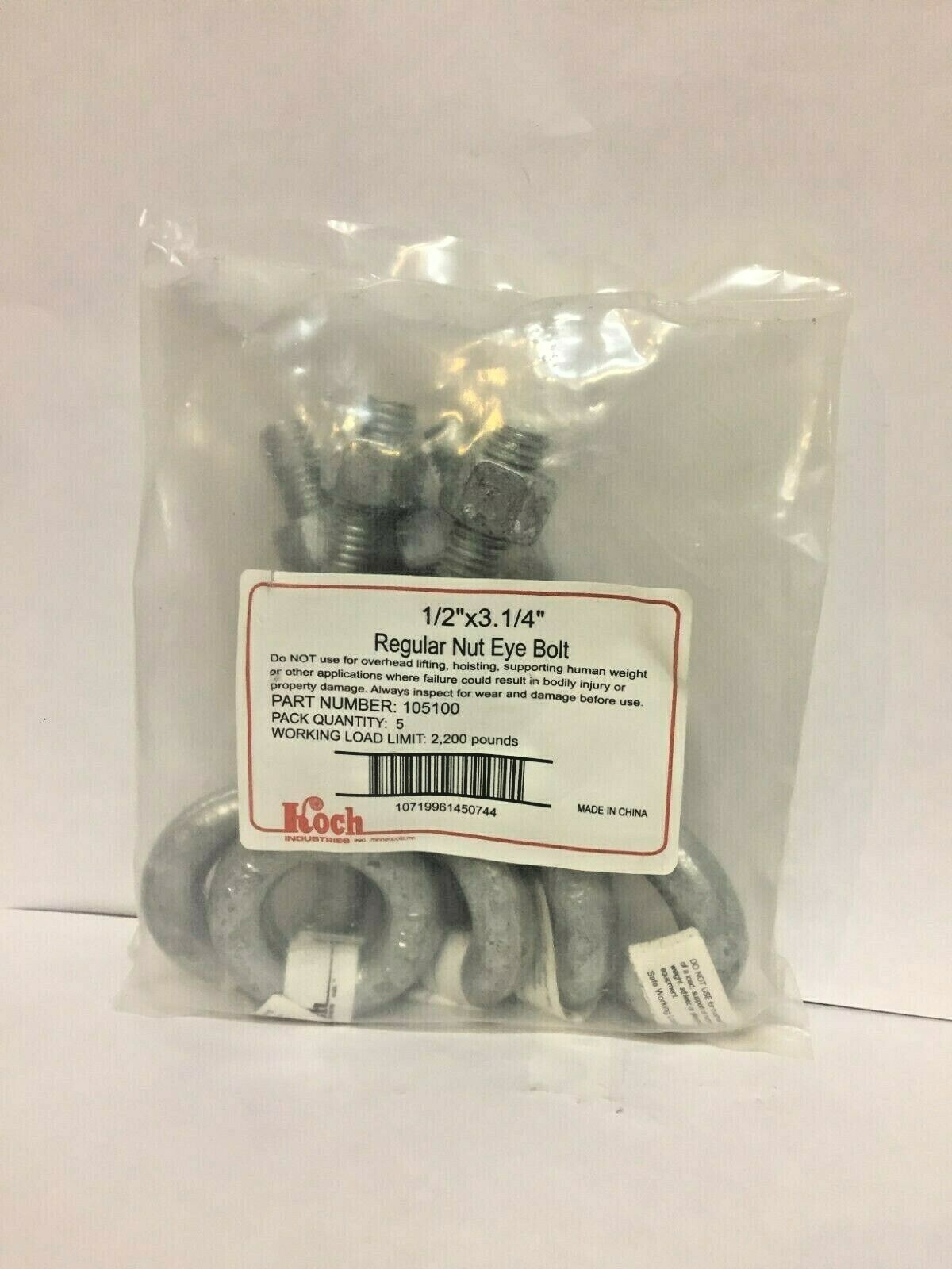 5 pc 1/2″ x 3-1/4″ Forged Eye Bolt w/Nut load 2,200 lbs