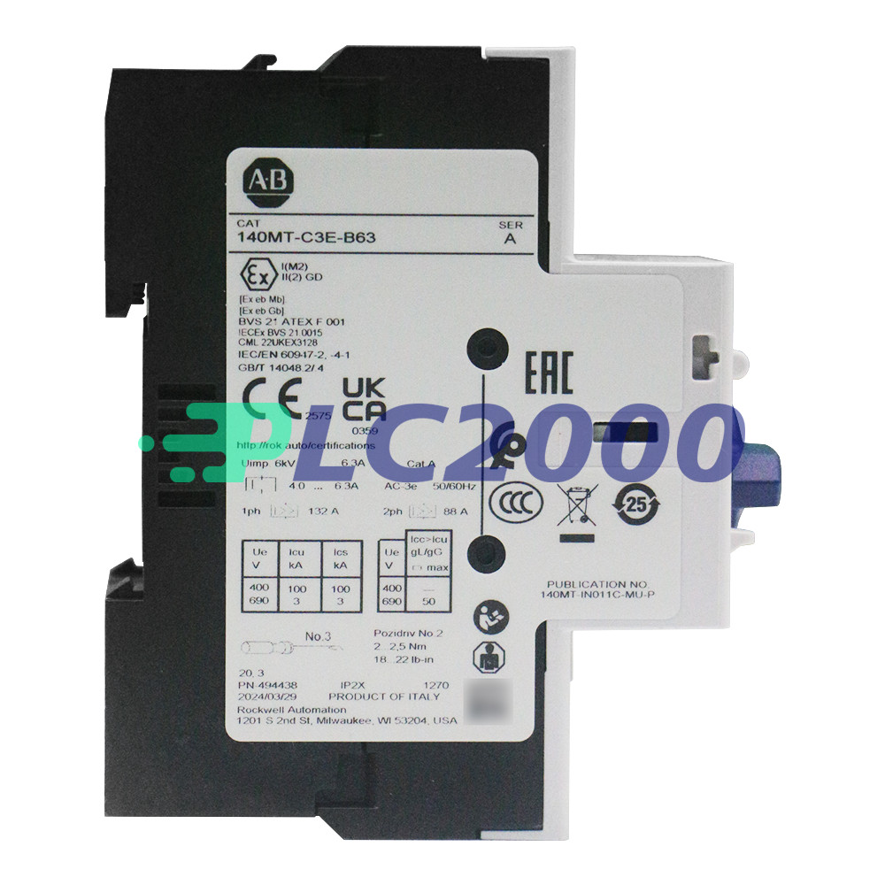Allen Bradley 140MT-C3E-B63 C Frame, 4 – 6.3A,Motor Protection Circuit Breaker