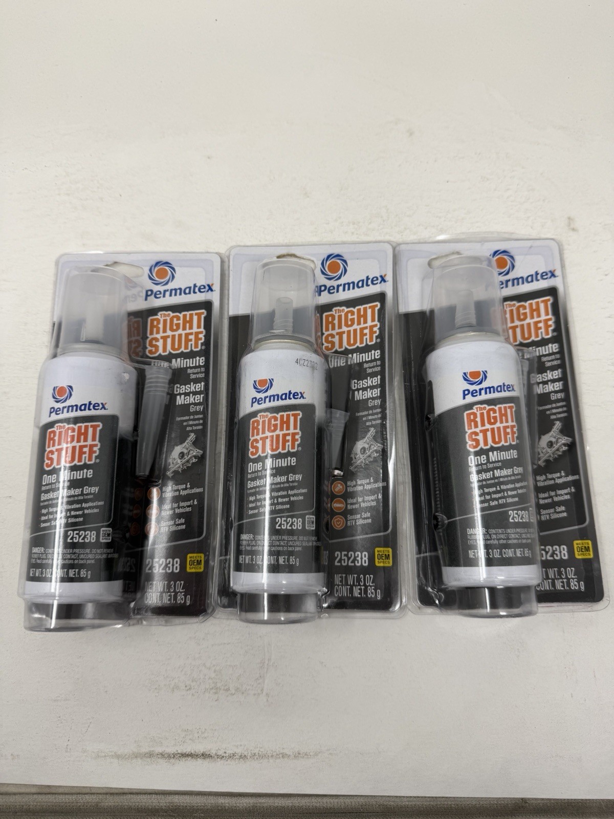 3 pack Permatex 25238 The Right Stuff 1 Minute Grey Gasket Maker, 3 oz