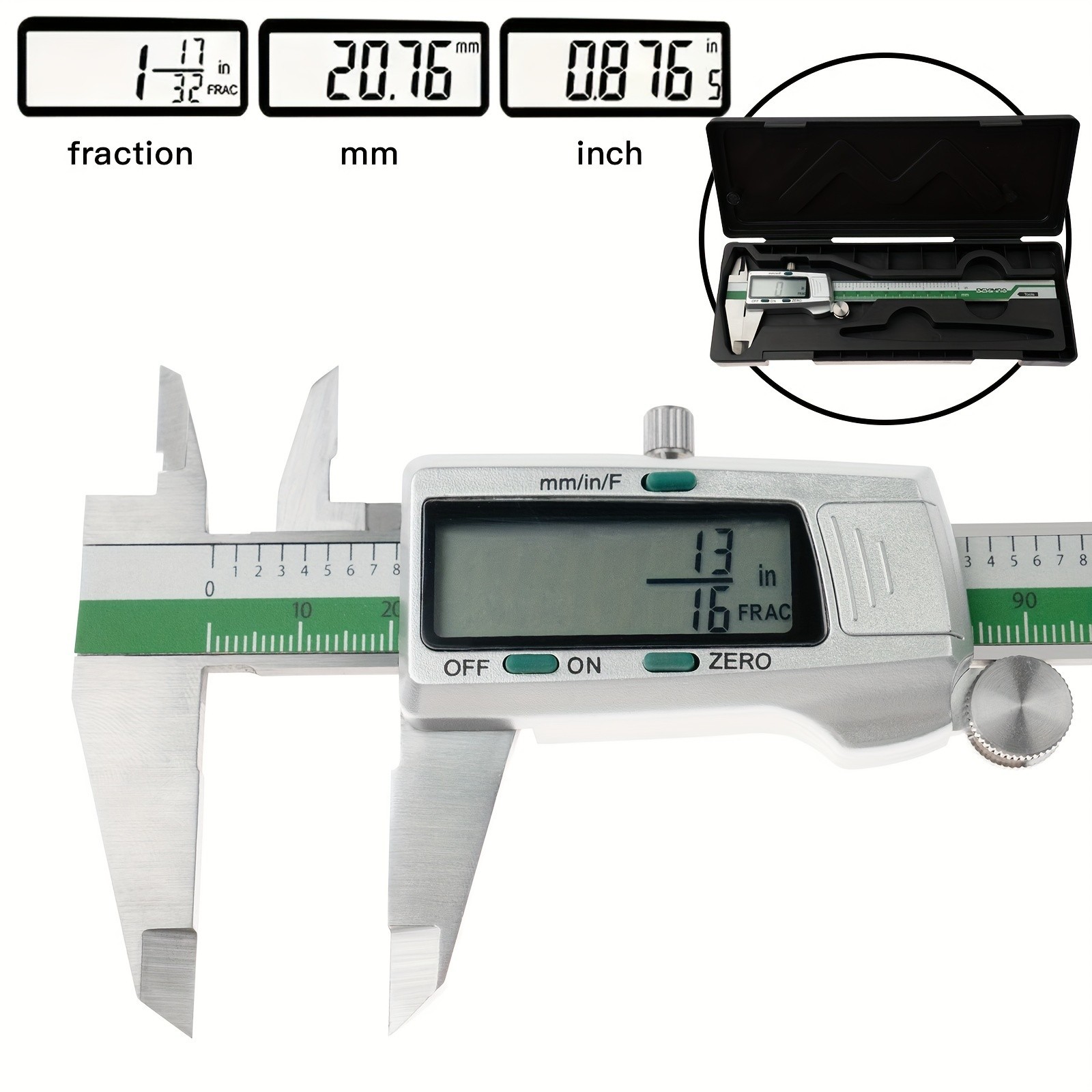Digital Caliper – Stainless Steel LCD Display for Precise mm/Inch Measurement