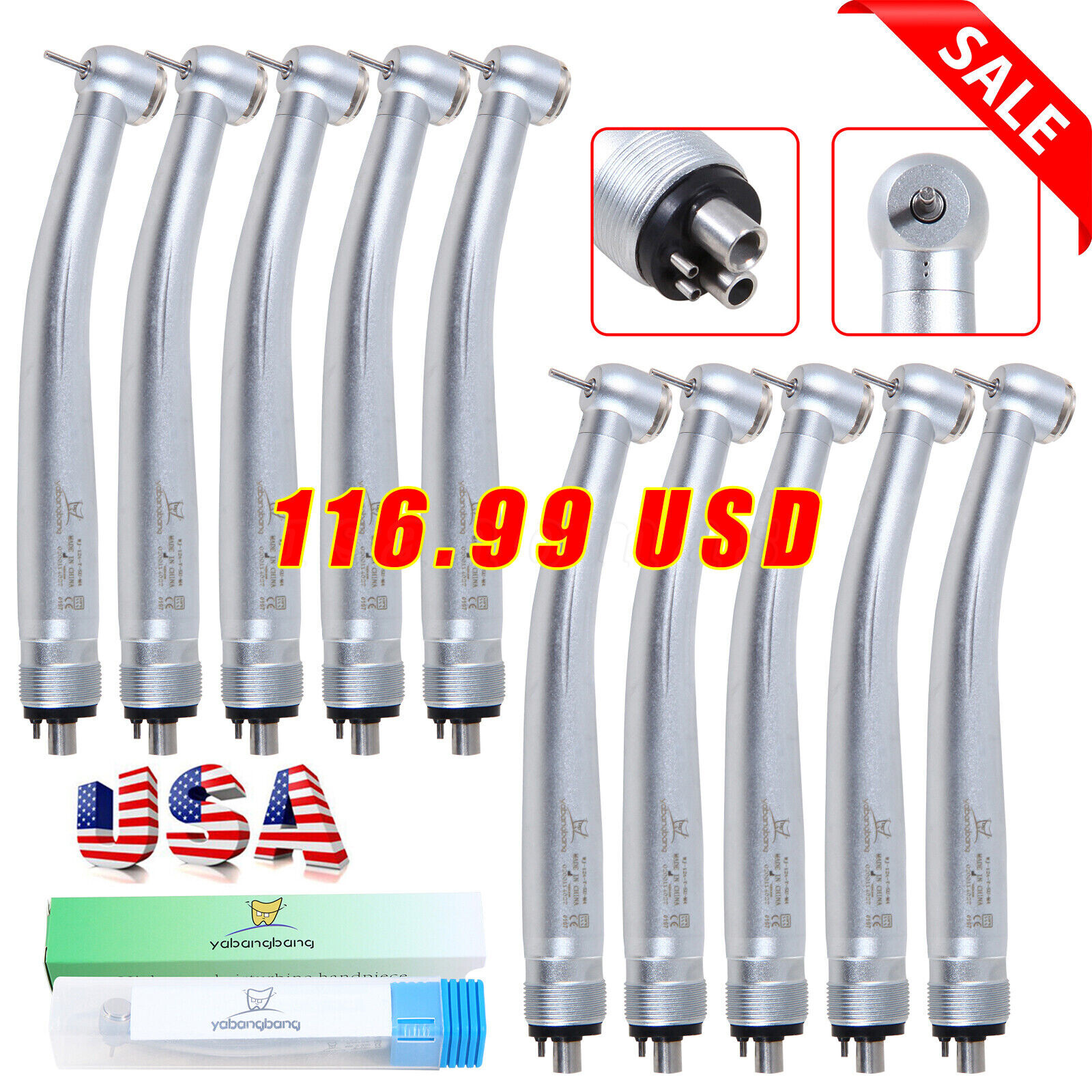 USA Dental Ultrasonic Piezo Scaler Handpiece 5 Tips Fit EMS Cavitron Woodpecker