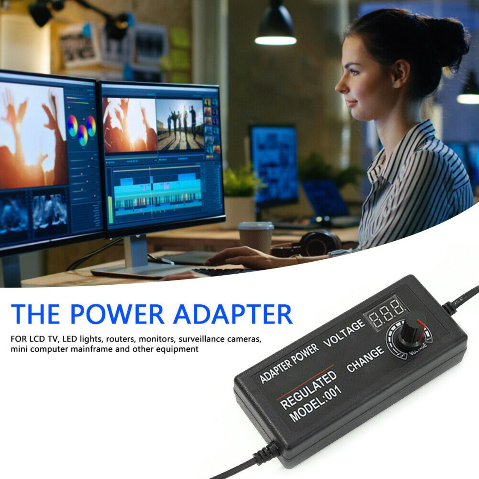 Adjustable Voltage Power Supply 3-24V w/ LCD Display AC / DC Switch Adapter US